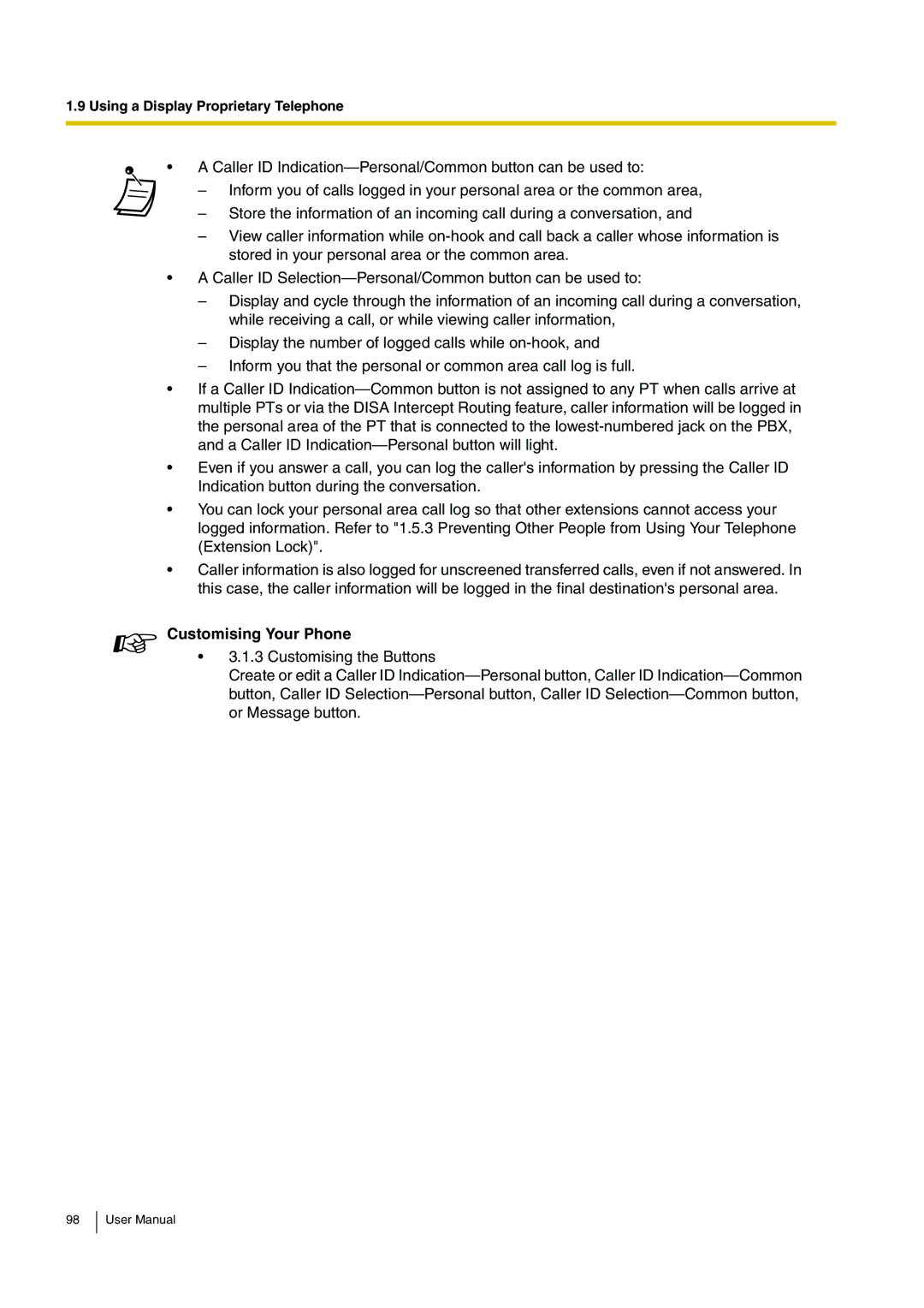 Panasonic KX-TEB308 user manual Customising Your Phone 