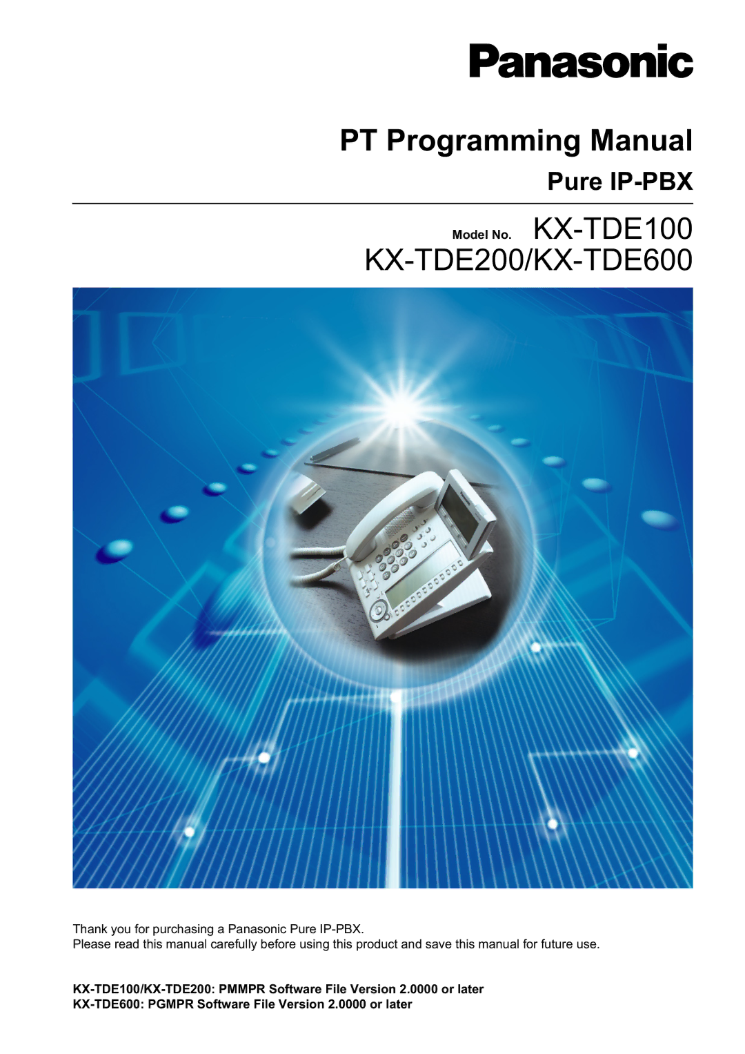Panasonic KX-TED100 manual PT Programming Manual, Model No. KX-TDE100 