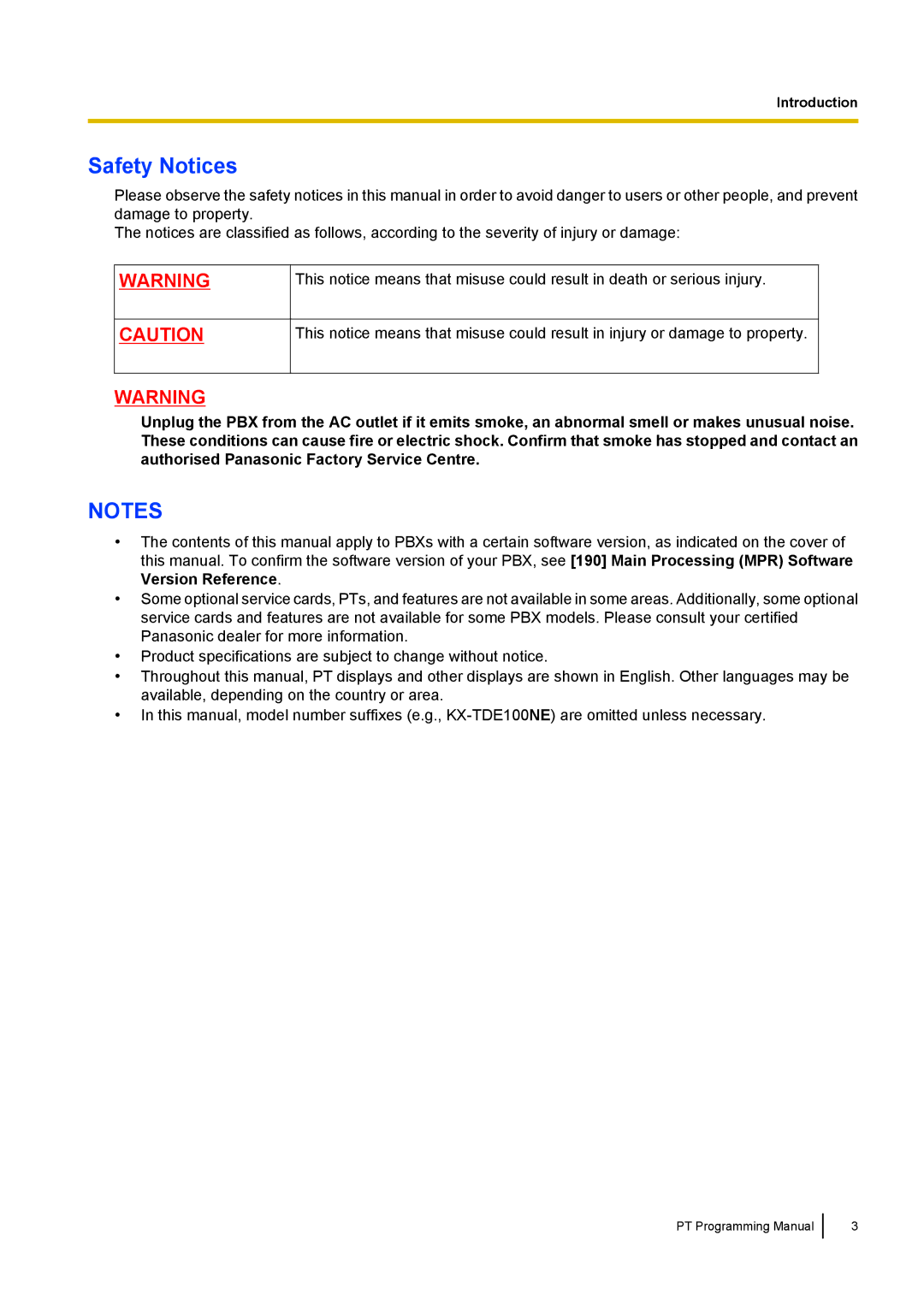 Panasonic KX-TED100 manual Safety Notices 