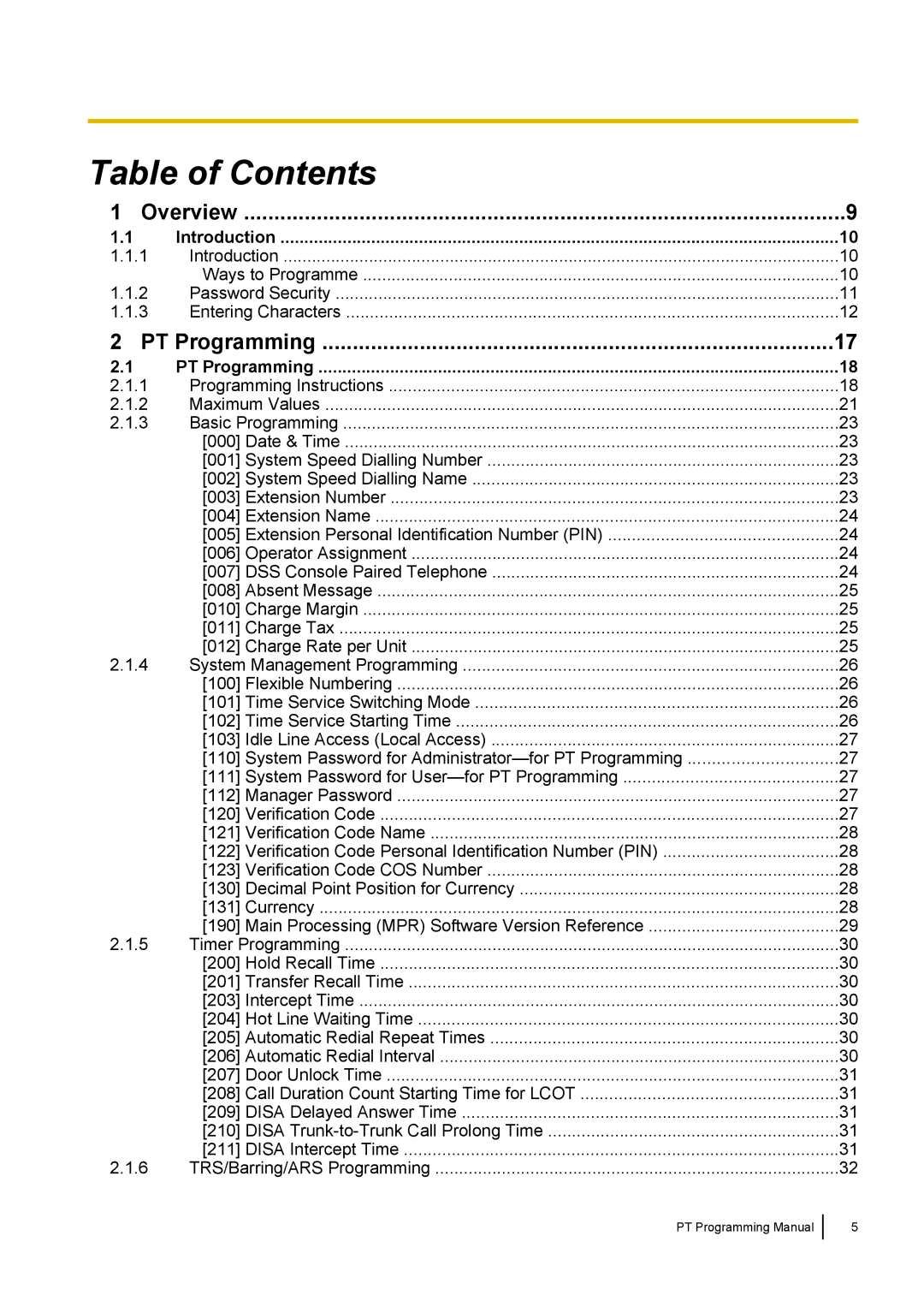 Panasonic KX-TED100 manual Table of Contents 