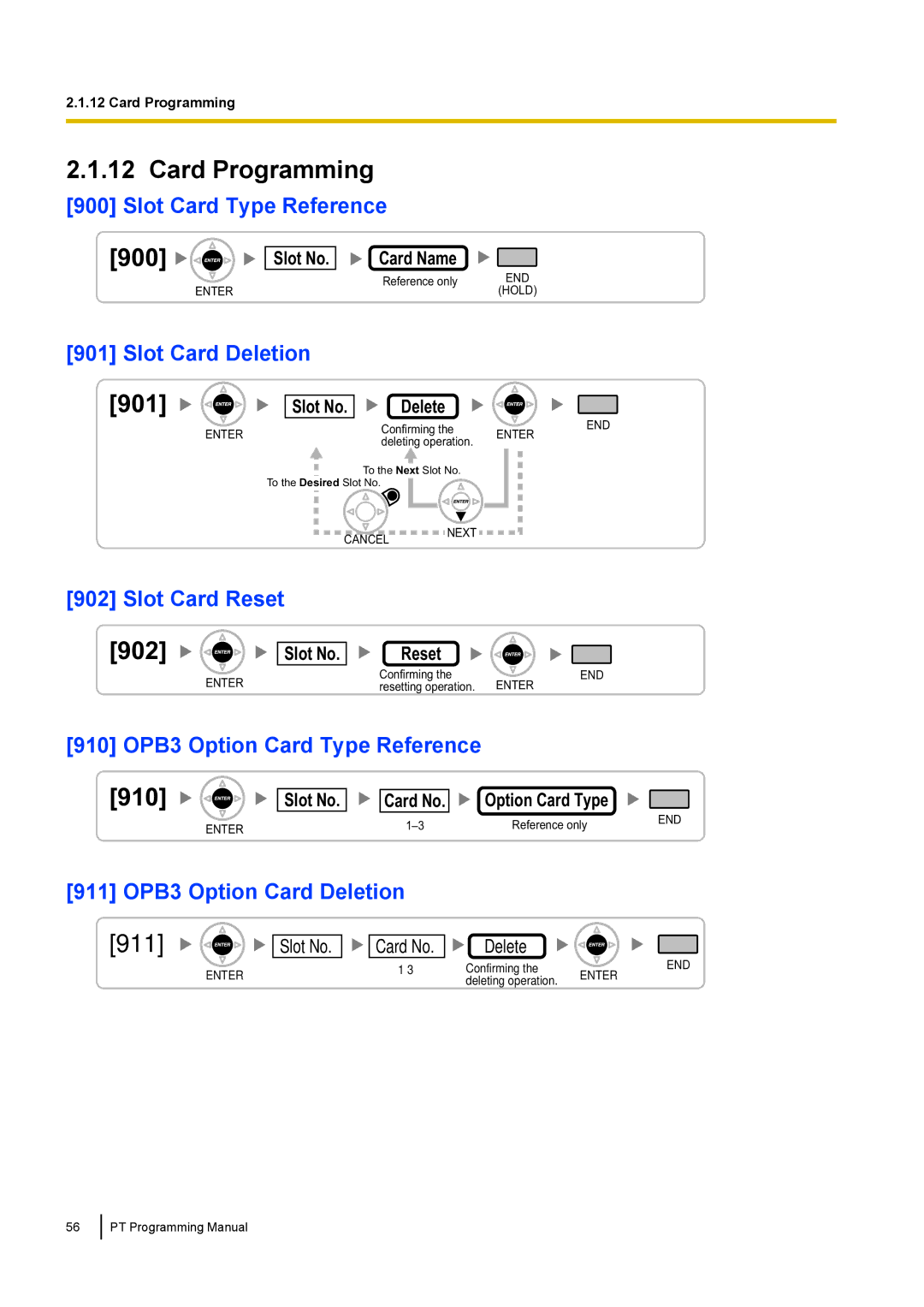 Panasonic KX-TED100 manual Card Programming, 901, 911 