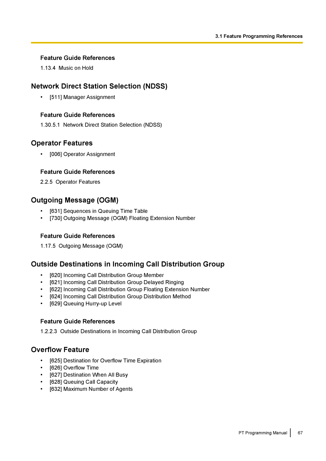 Panasonic KX-TED100 manual Network Direct Station Selection Ndss, Operator Features, Outgoing Message OGM, Overflow Feature 