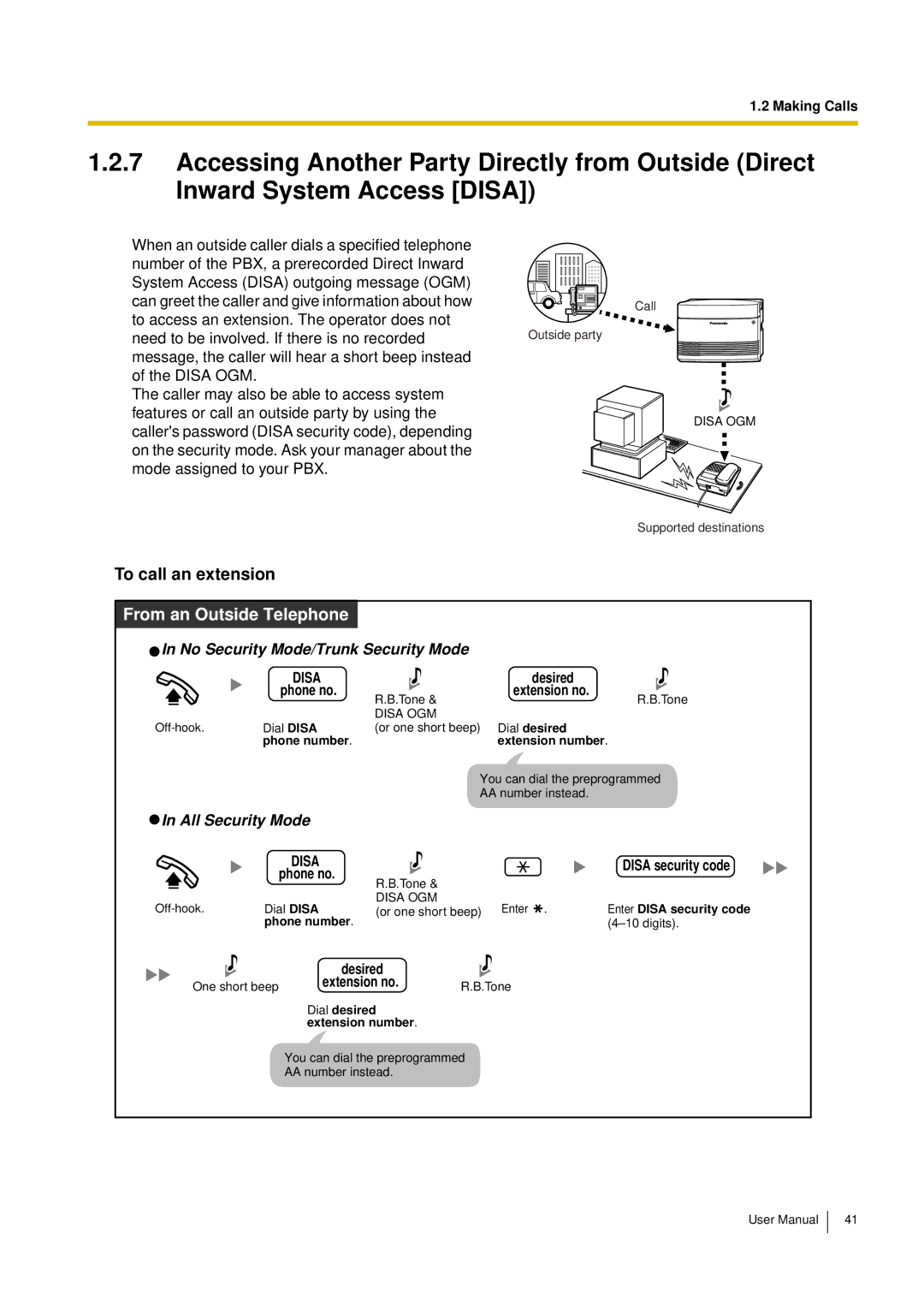 Panasonic KX-TES824, KX-TEM824 user manual To call an extension, From an Outside Telephone 