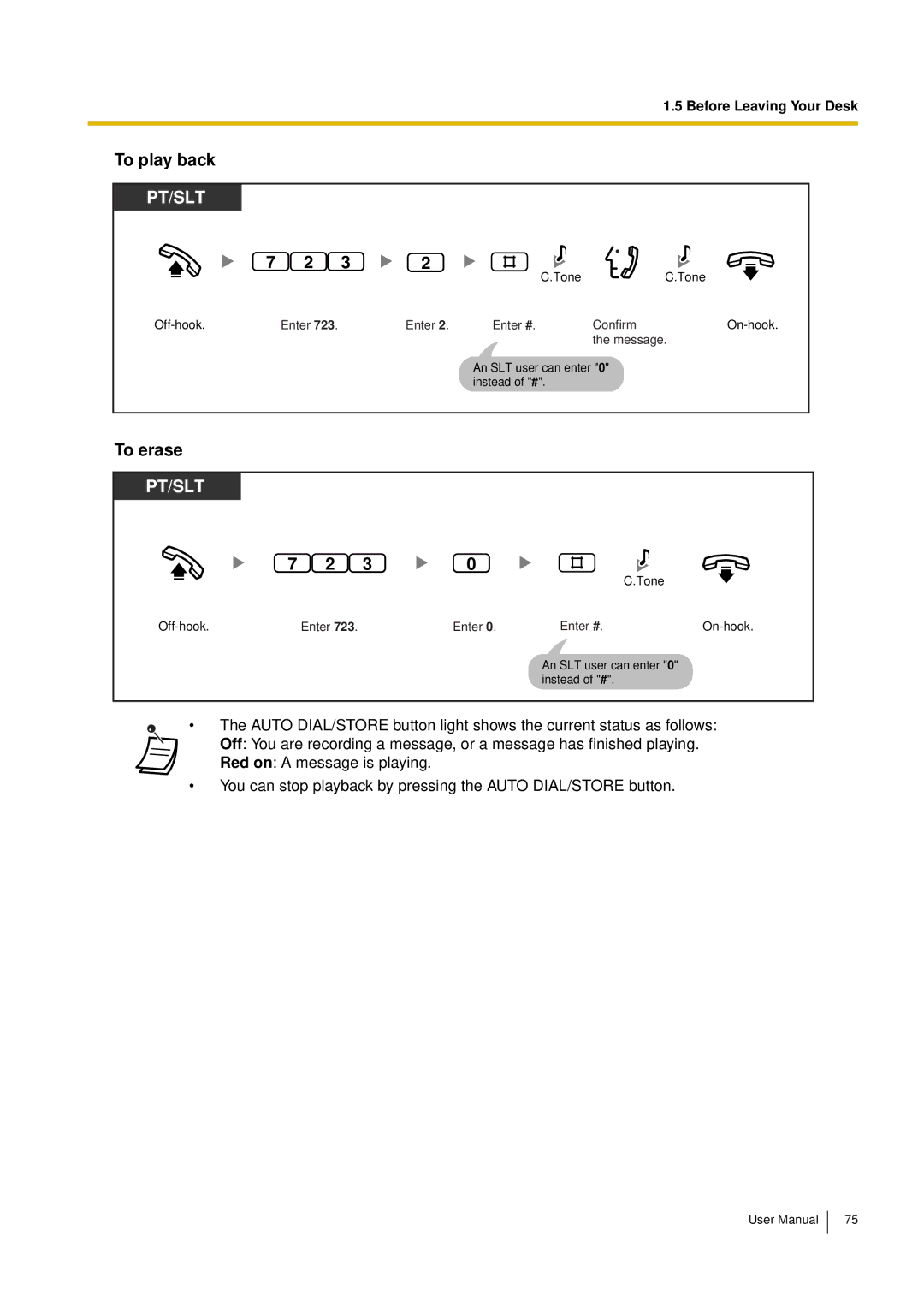 Panasonic KX-TES824, KX-TEM824 user manual To play back, To erase 