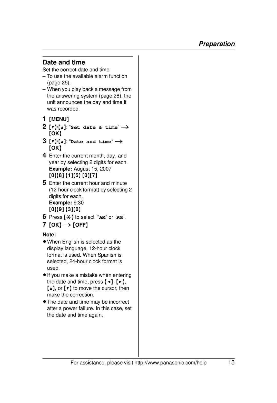 Panasonic KX-TG1031 operating instructions Date and time, Set date & time i OK 