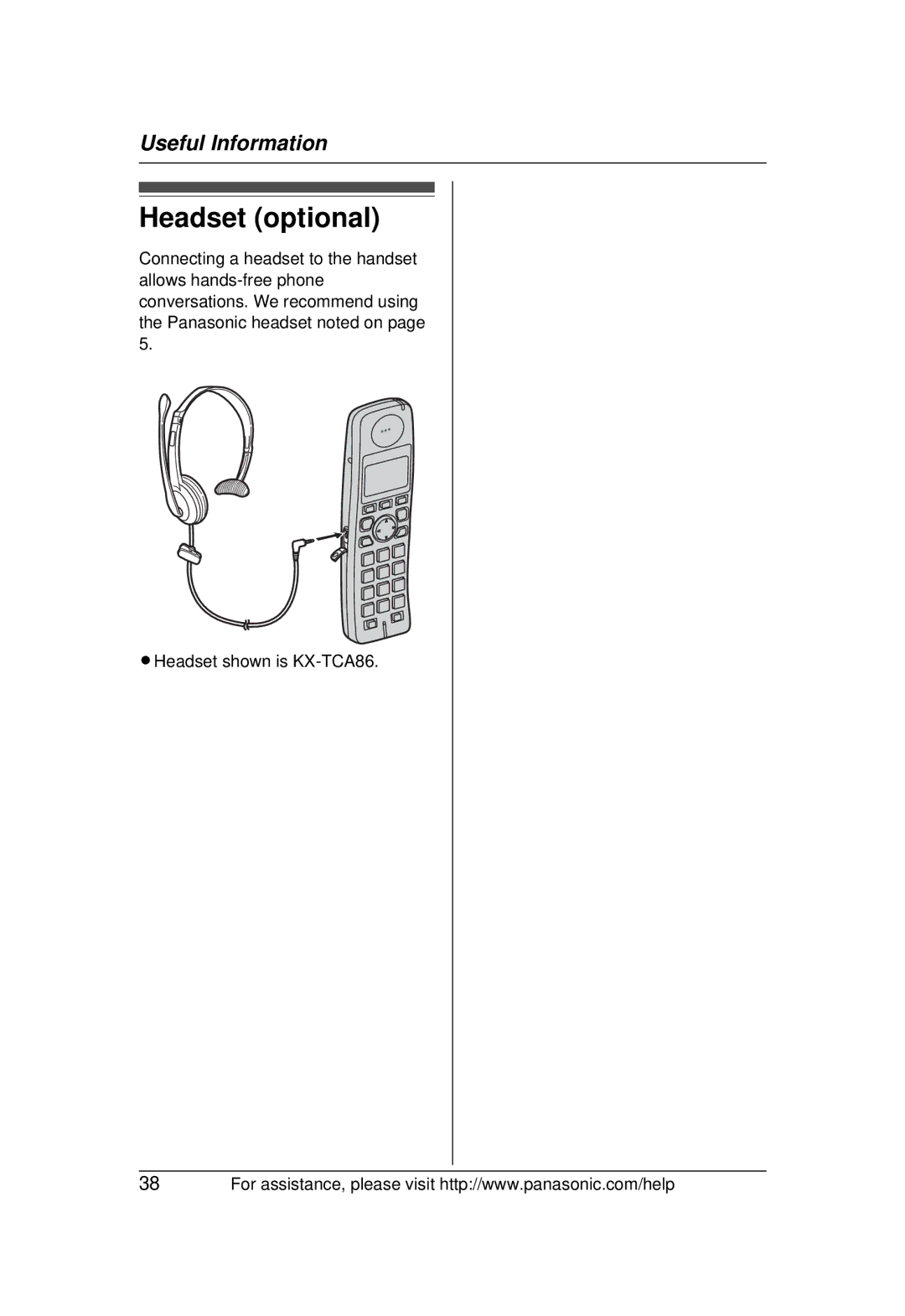 Panasonic KX-TG1031 operating instructions Headset optional 