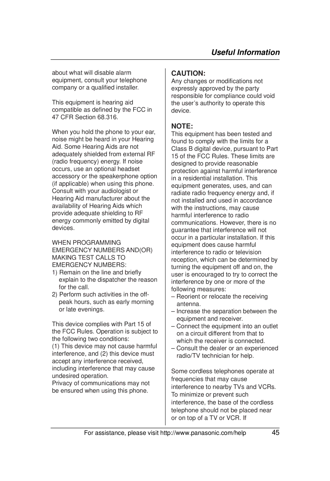 Panasonic KX-TG1031 operating instructions Useful Information 