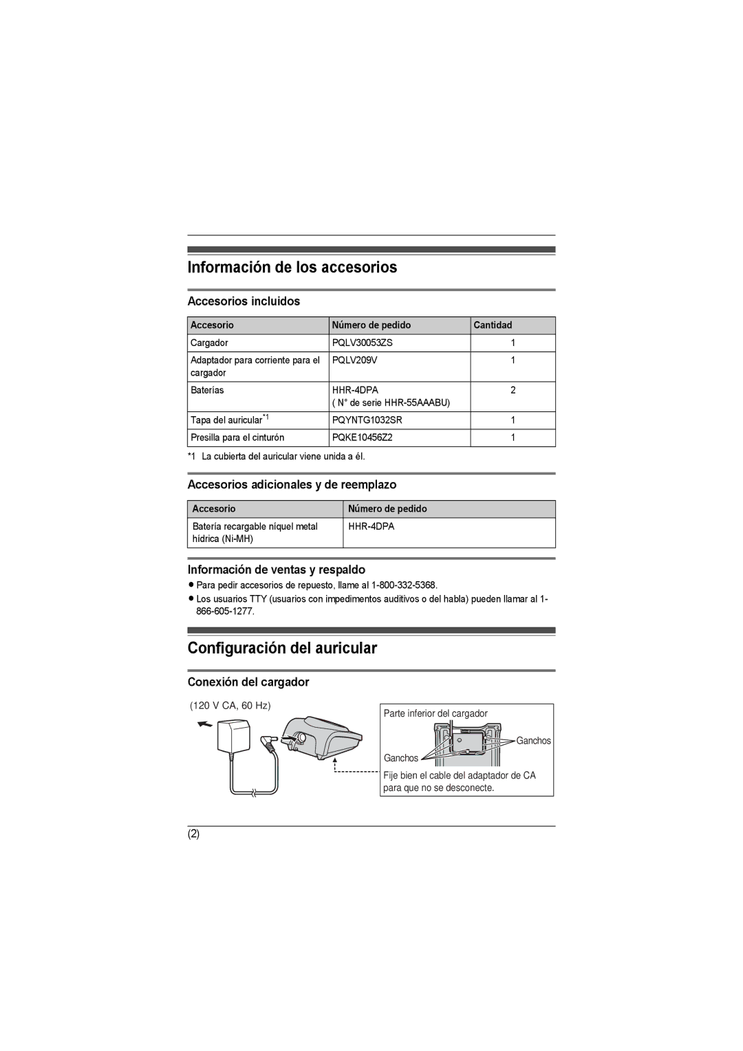 Panasonic KX-TG1033, KX-TG1035, KX-TG1034, KX-TG1032, KX-TGA101S Información de los accesorios, Configuración del auricular 