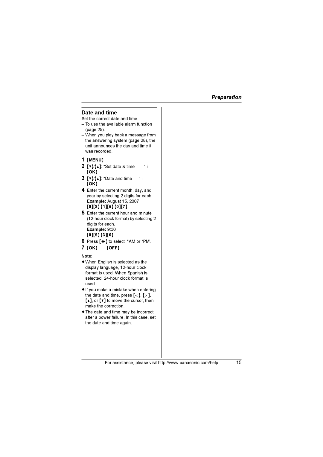 Panasonic KX-TG1033, KX-TG1035, KX-TG1034, KX-TG1032 operating instructions Set date & time Date and time 