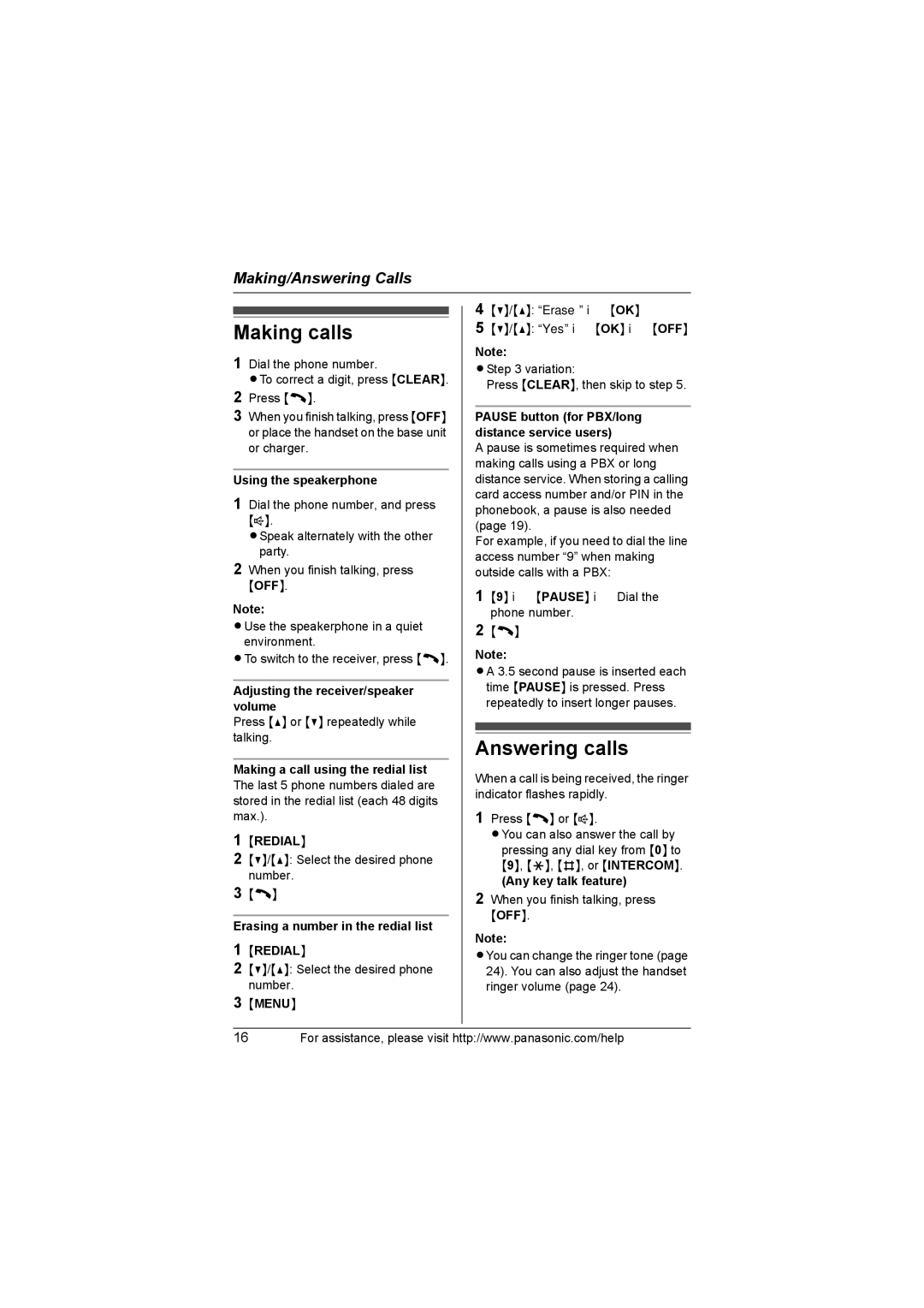 Panasonic KX-TG1035, KX-TG1034, KX-TG1032, KX-TG1033 operating instructions Making calls, Answering calls 