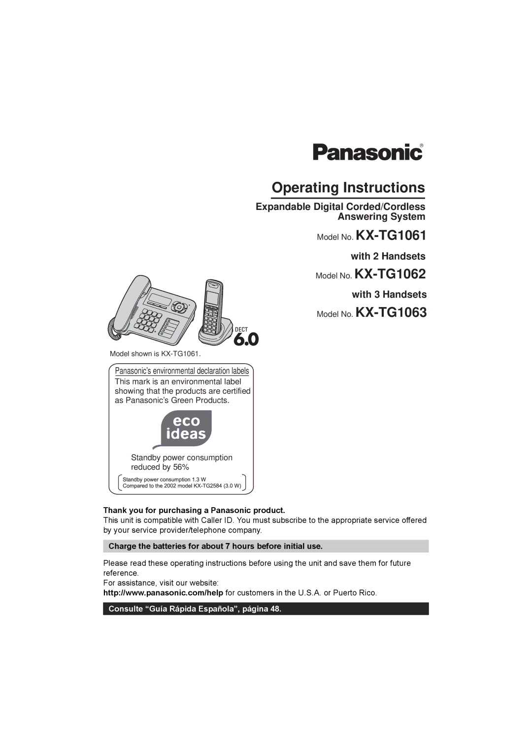 Panasonic KX-TG1062M, KX-TG1063, KX-TG1061, KXTG1062M operating instructions Operating Instructions 