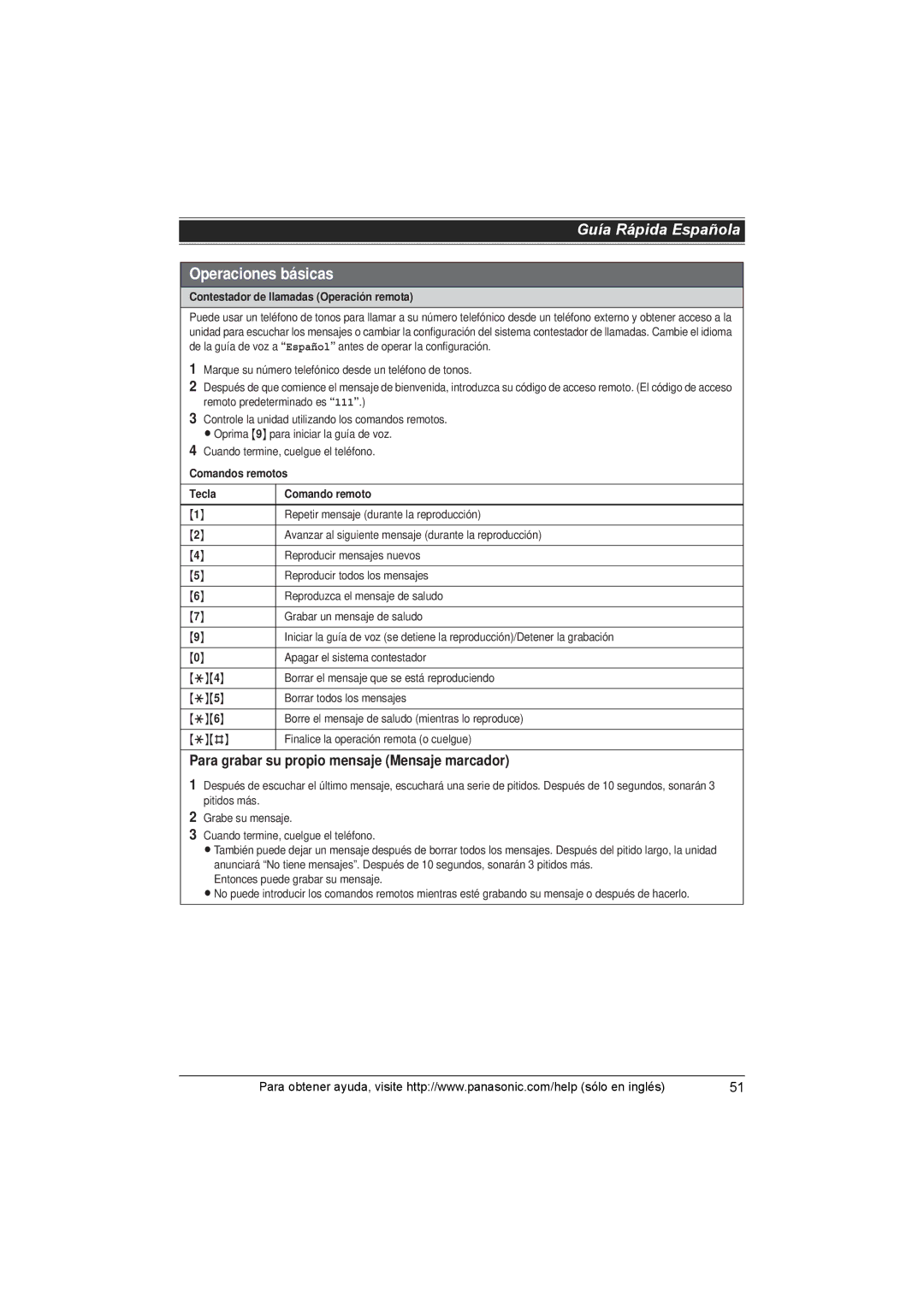 Panasonic KX-TG1062M, KX-TG1063, KX-TG1061, KXTG1062M operating instructions Para grabar su propio mensaje Mensaje marcador 