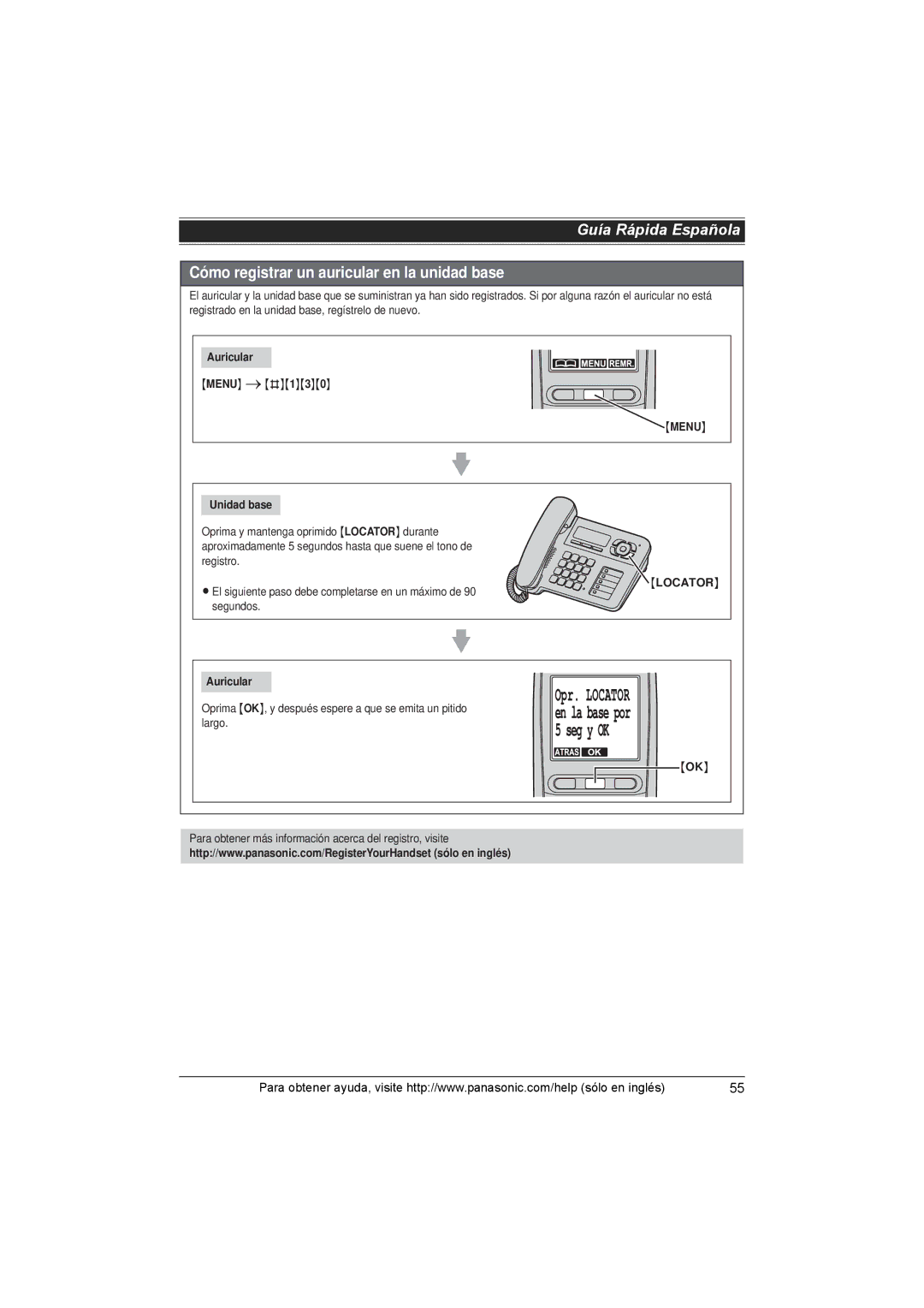 Panasonic KX-TG1062M, KX-TG1063, KX-TG1061, KXTG1062M operating instructions Cómo registrar un auricular en la unidad base 