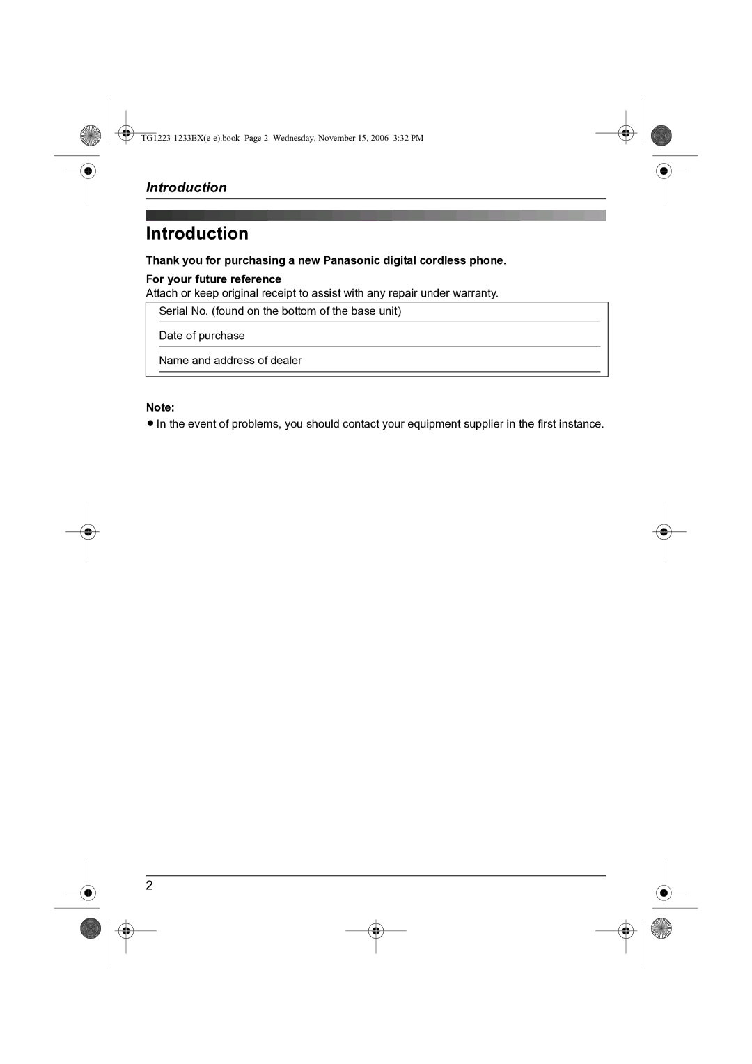 Panasonic KX-TG1233BX, KX-TG1223BX operating instructions Introduction 