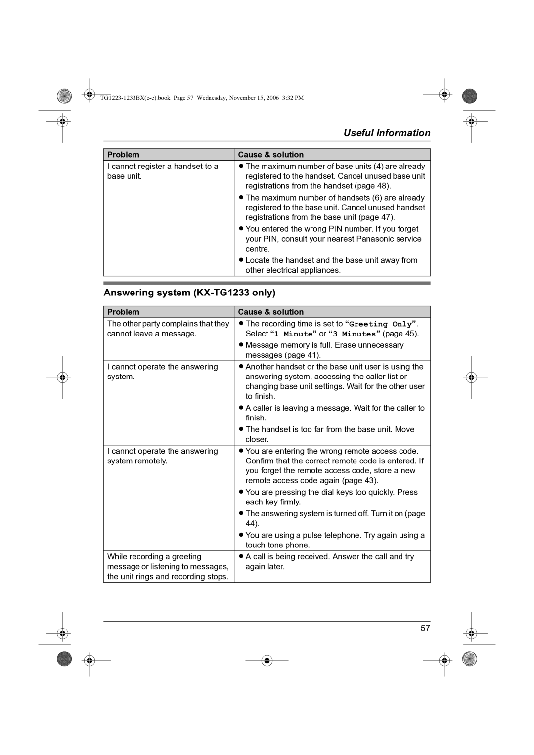 Panasonic KX-TG1223BX, KX-TG1233BX operating instructions Answering system KX-TG1233 only 