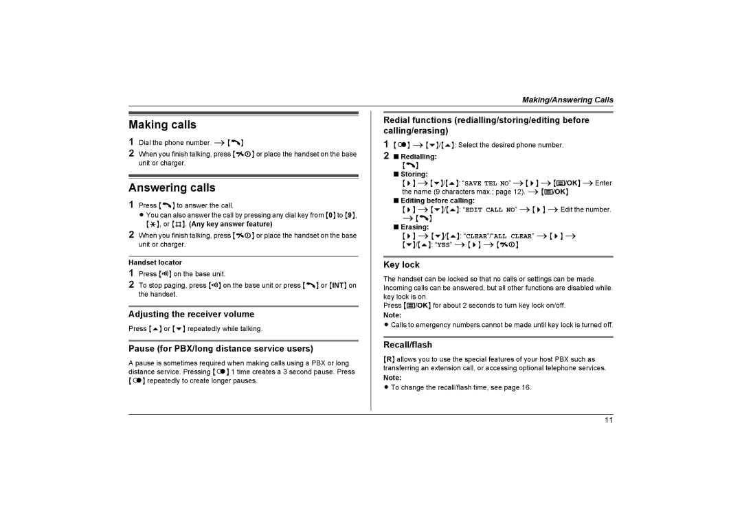 Panasonic KX-TG1311NZ, KX-TG1312NZ, KX-TG1313NZ operating instructions Making calls, Answering calls 