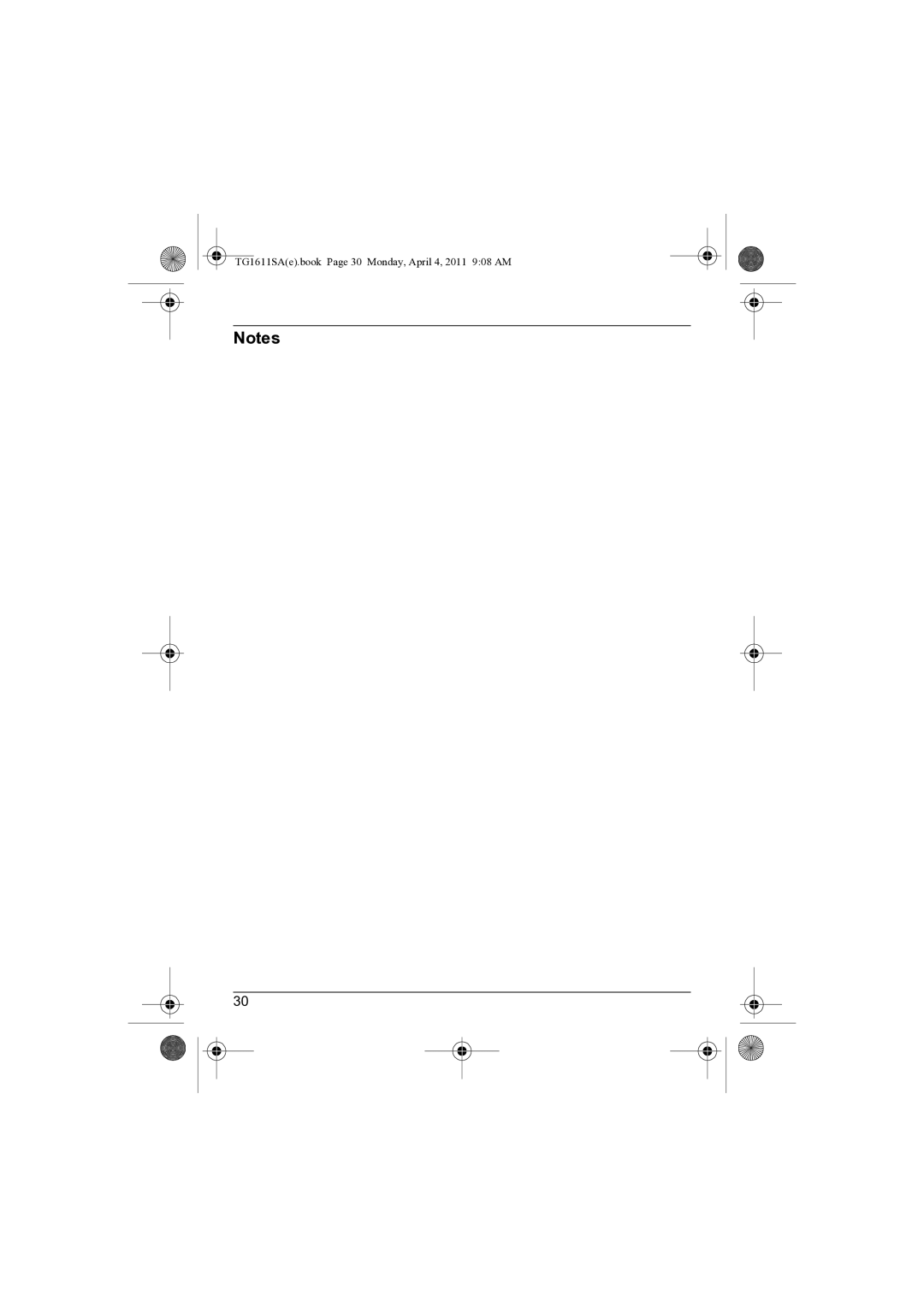 Panasonic KX-TG1611SA KX-TG1613SA operating instructions TG1611SAe.book Page 30 Monday, April 4, 2011 908 AM 