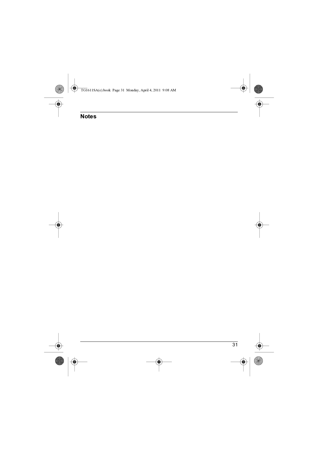 Panasonic KX-TG1611SA KX-TG1613SA operating instructions TG1611SAe.book Page 31 Monday, April 4, 2011 908 AM 