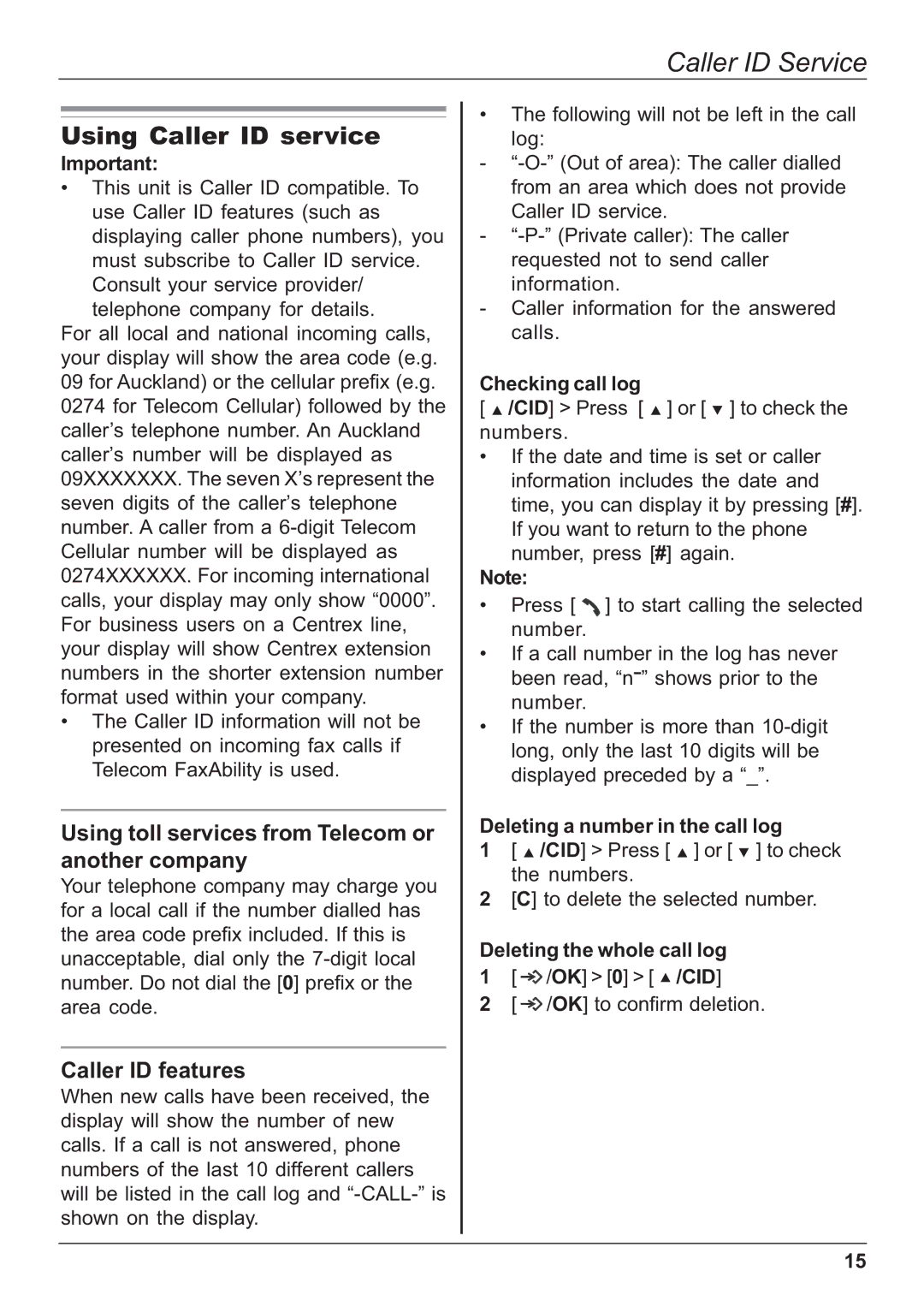 Panasonic KX-TG1701NZ, KX-TG1702NZ operating instructions Caller ID Service, Using Caller ID service 