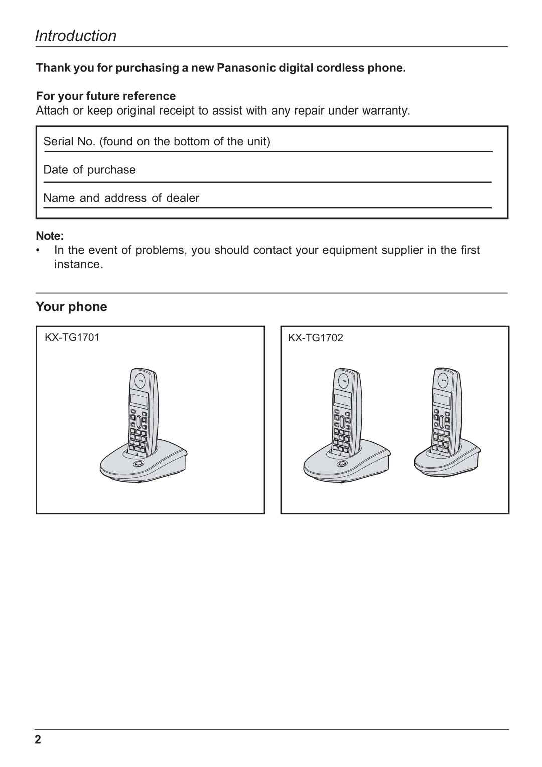 Panasonic KX-TG1702NZ, KX-TG1701NZ operating instructions Introduction, Your phone 