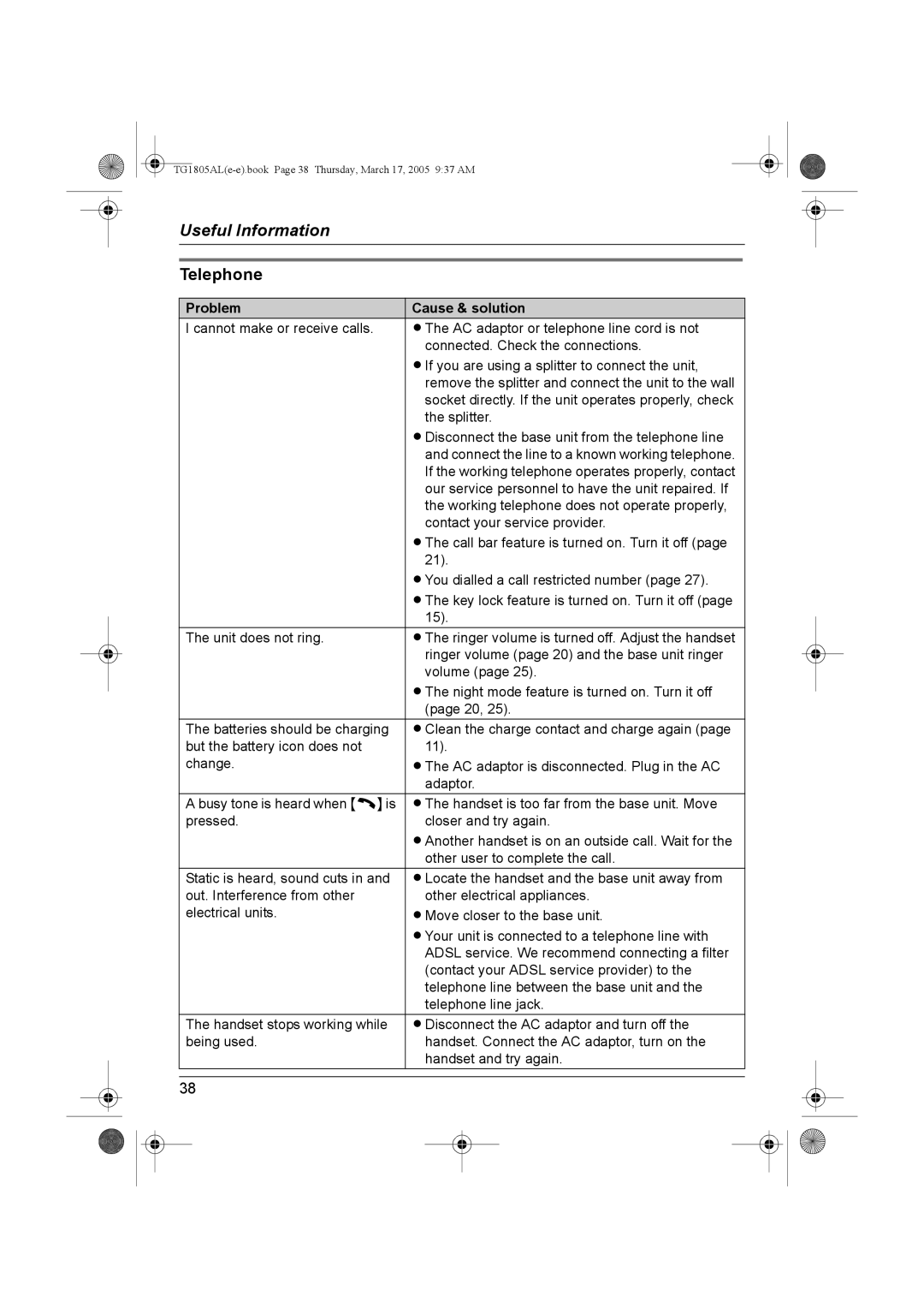 Panasonic kx-tg1805al operating instructions Telephone 