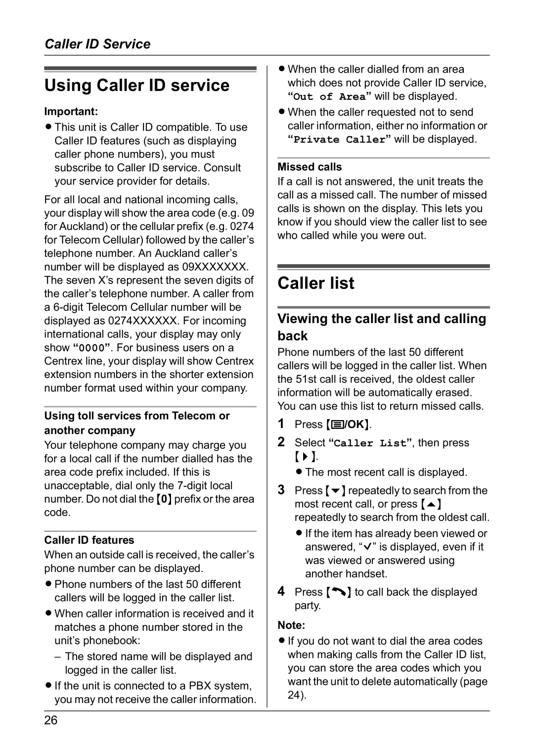 Panasonic KX-TG1805NZ operating instructions Using Caller ID service, Caller list, Viewing the caller list and calling back 