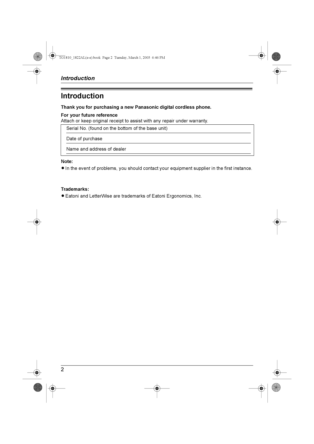 Panasonic KX-TG1810AL, KX-TG1822AL operating instructions Introduction, Trademarks 