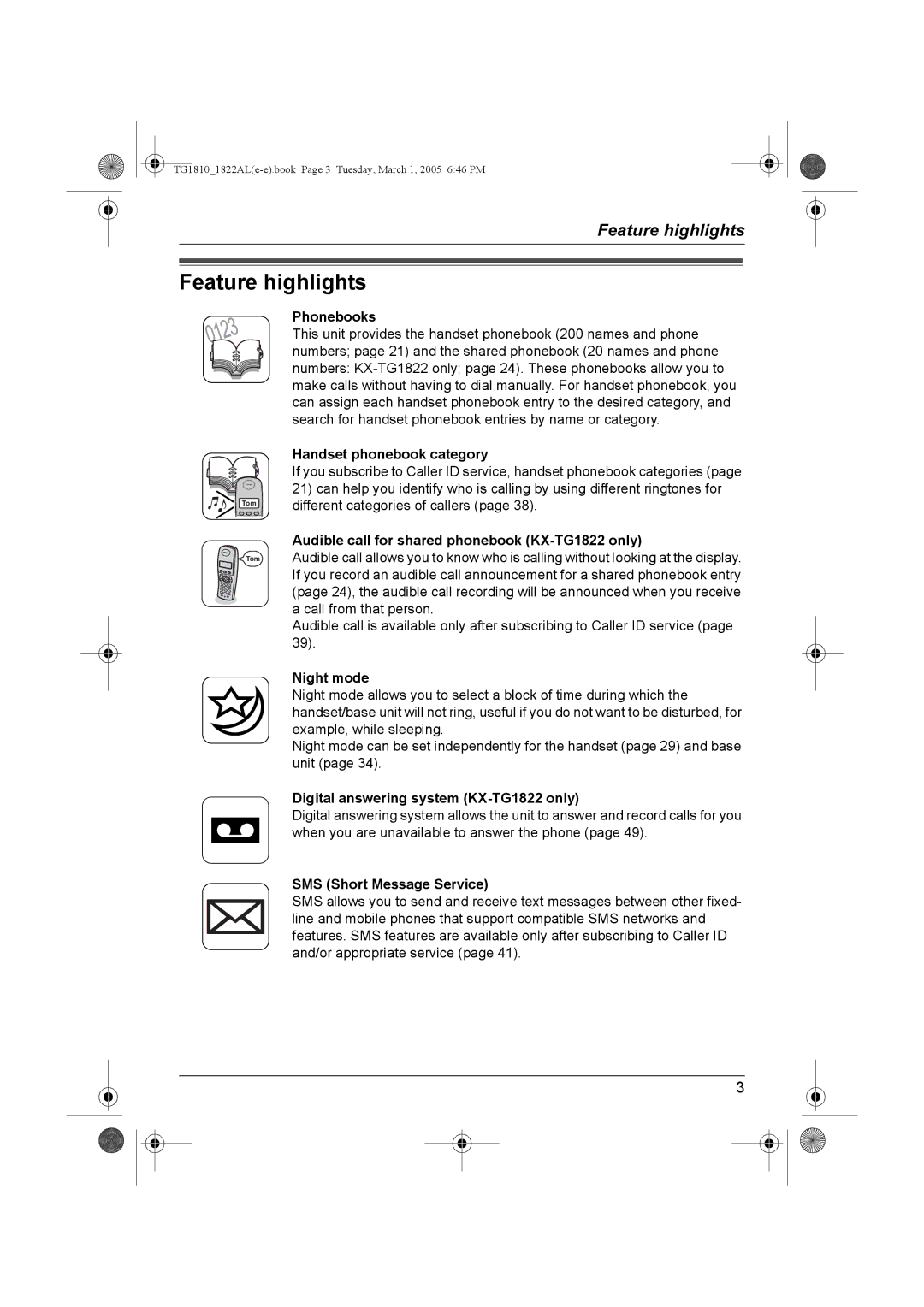 Panasonic KX-TG1822AL, KX-TG1810AL operating instructions Feature highlights 