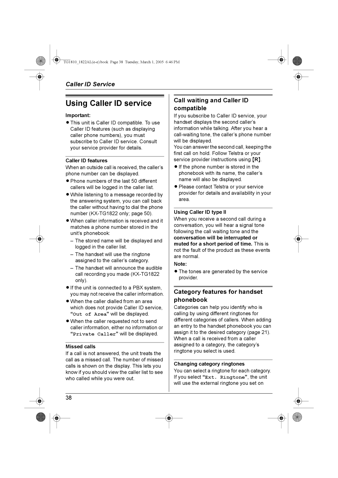 Panasonic KX-TG1810AL, KX-TG1822AL operating instructions Using Caller ID service, Call waiting and Caller ID compatible 