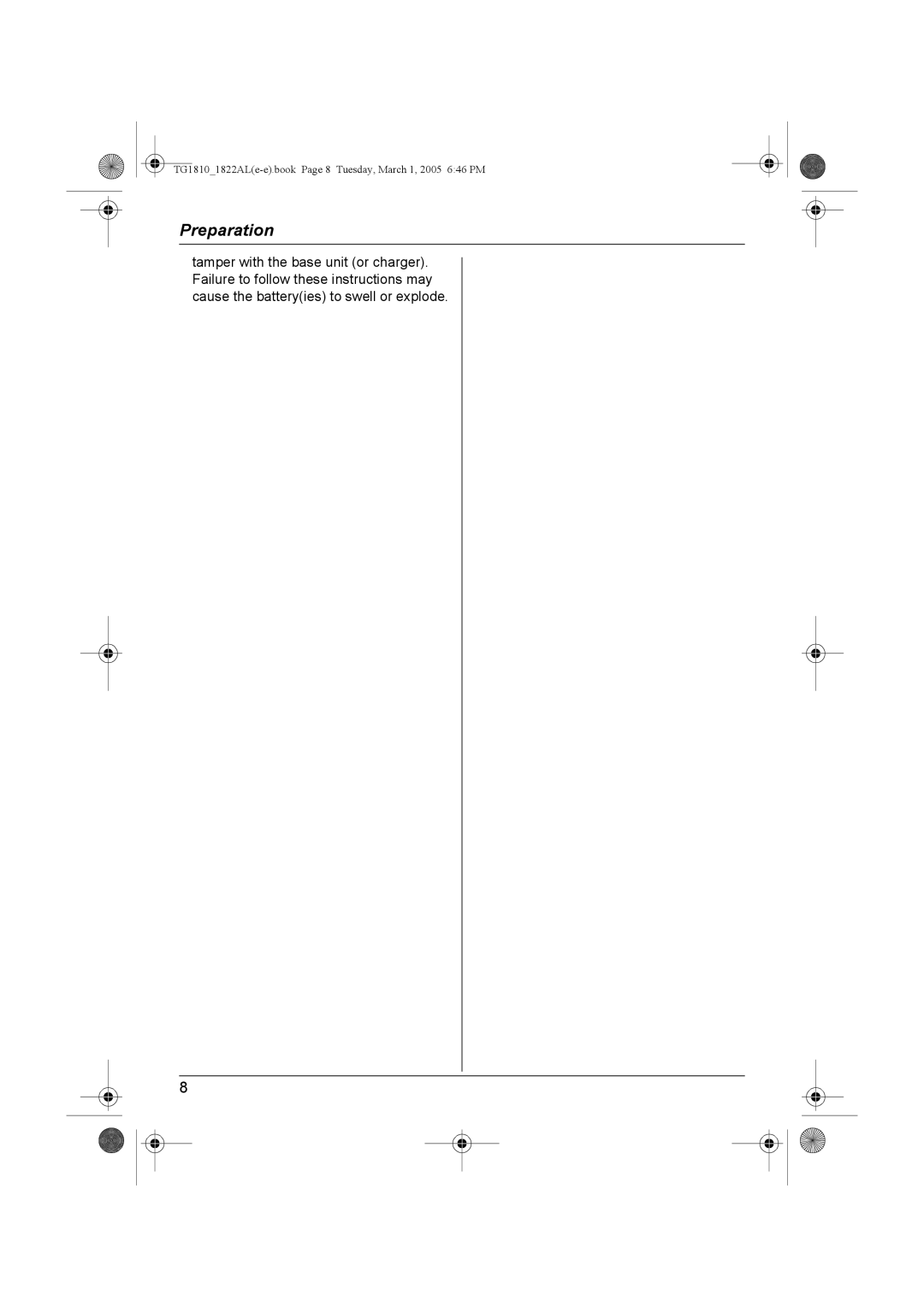 Panasonic KX-TG1810AL, KX-TG1822AL operating instructions TG18101822ALe-e.book Page 8 Tuesday, March 1, 2005 646 PM 