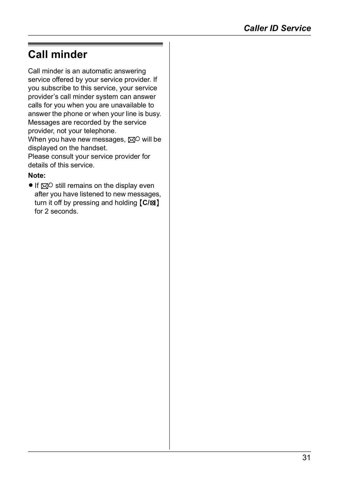 Panasonic KX-TG1810NZ operating instructions Call minder 