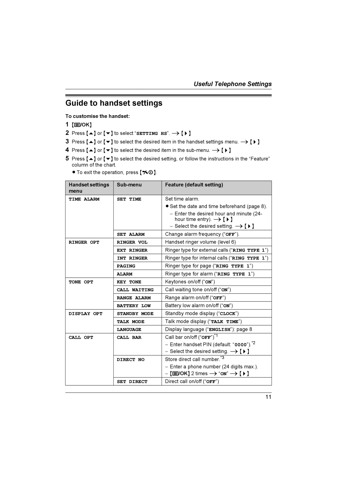 Panasonic KX-TG1812NZ, KX-TG1811NZ, KX-TG1813NZ operating instructions Guide to handset settings, To customise the handset 