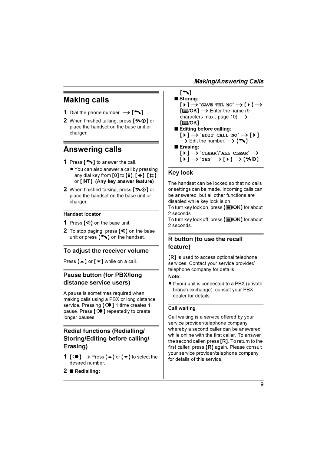 Panasonic KX-TG1811NZ, KX-TG1813NZ, KX-TG1812NZ operating instructions Making calls, Answering calls 