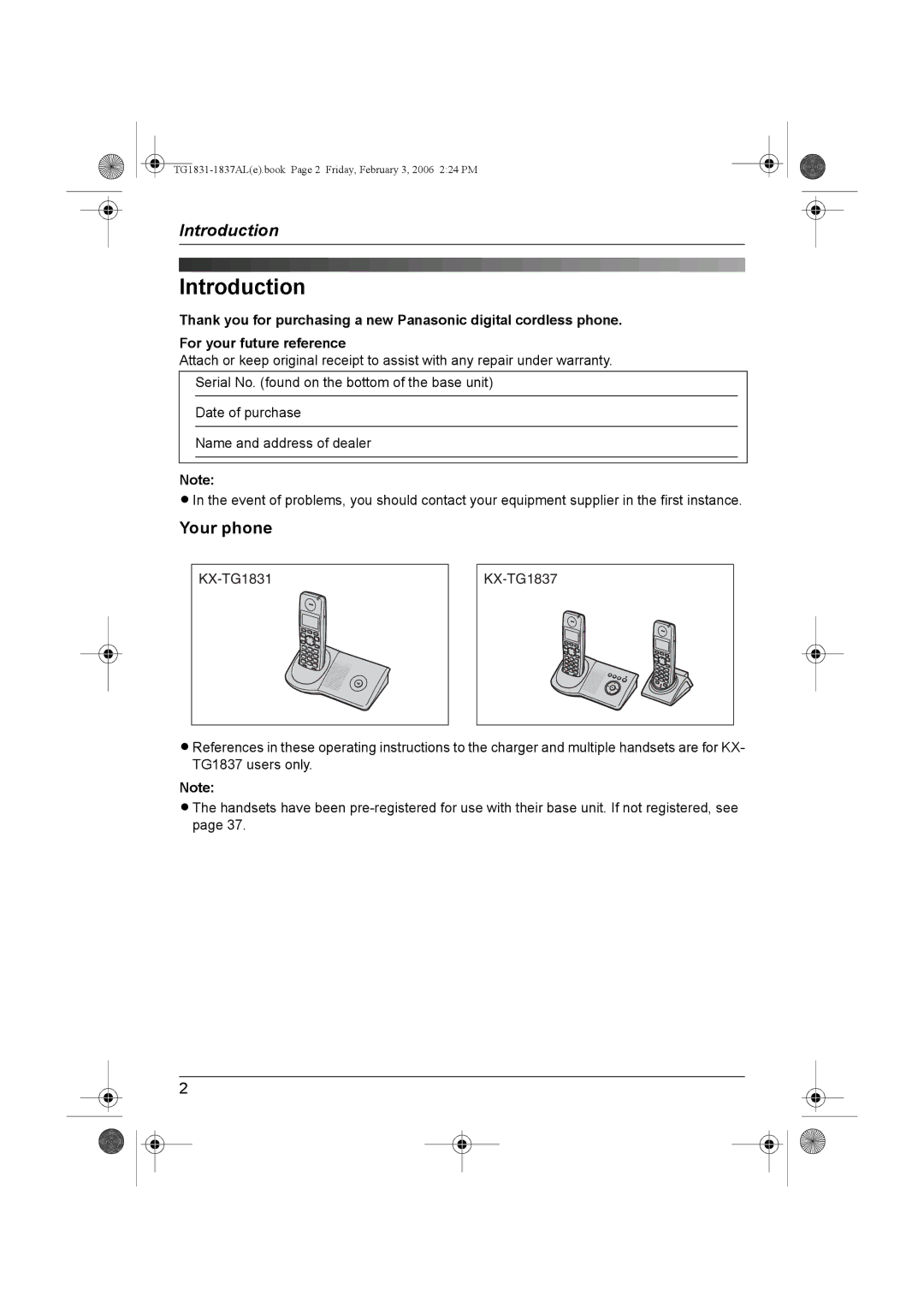 Panasonic KX-TG1831AL, KX-TG1837AL operating instructions Introduction, Your phone 