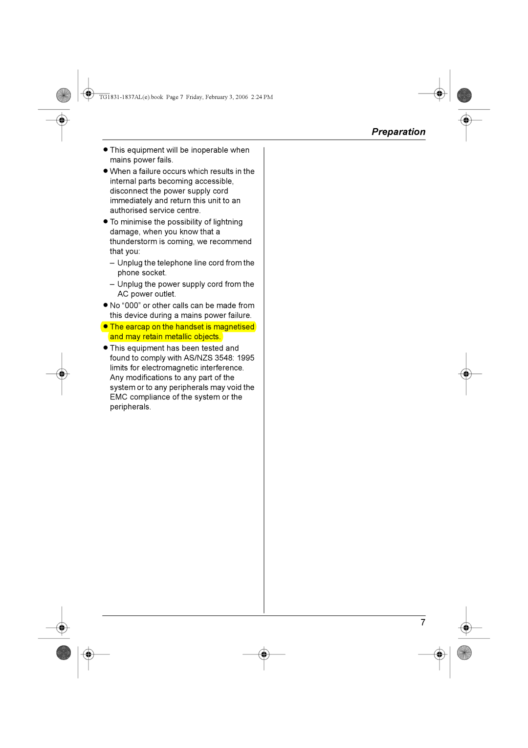 Panasonic KX-TG1837AL, KX-TG1831AL operating instructions TG1831-1837ALe.book Page 7 Friday, February 3, 2006 224 PM 