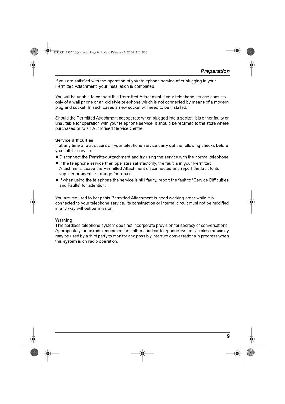 Panasonic KX-TG1837AL, KX-TG1831AL operating instructions Service difficulties 