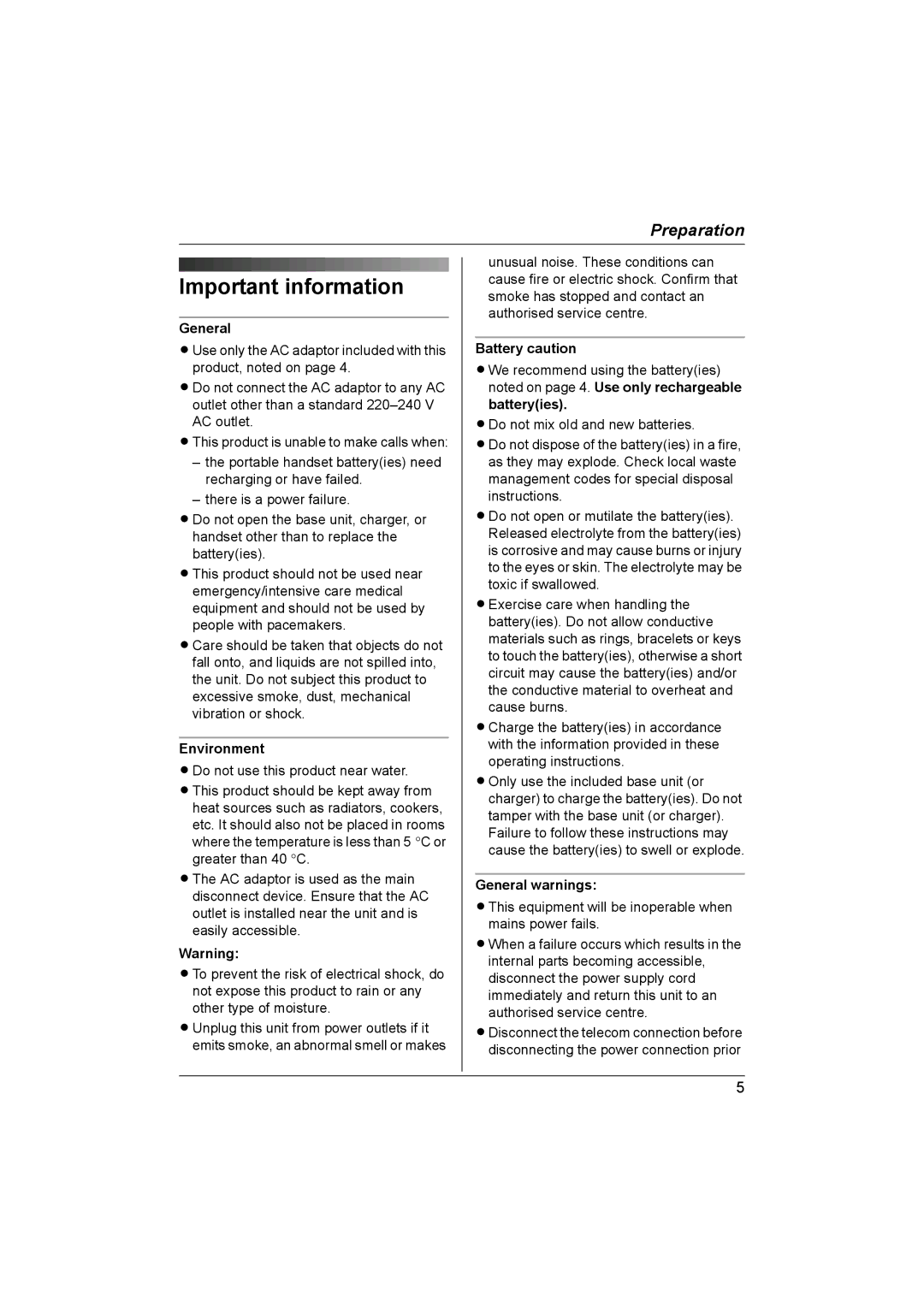 Panasonic KX-TG1831NZ operating instructions Important information, Environment, Battery caution, General warnings 