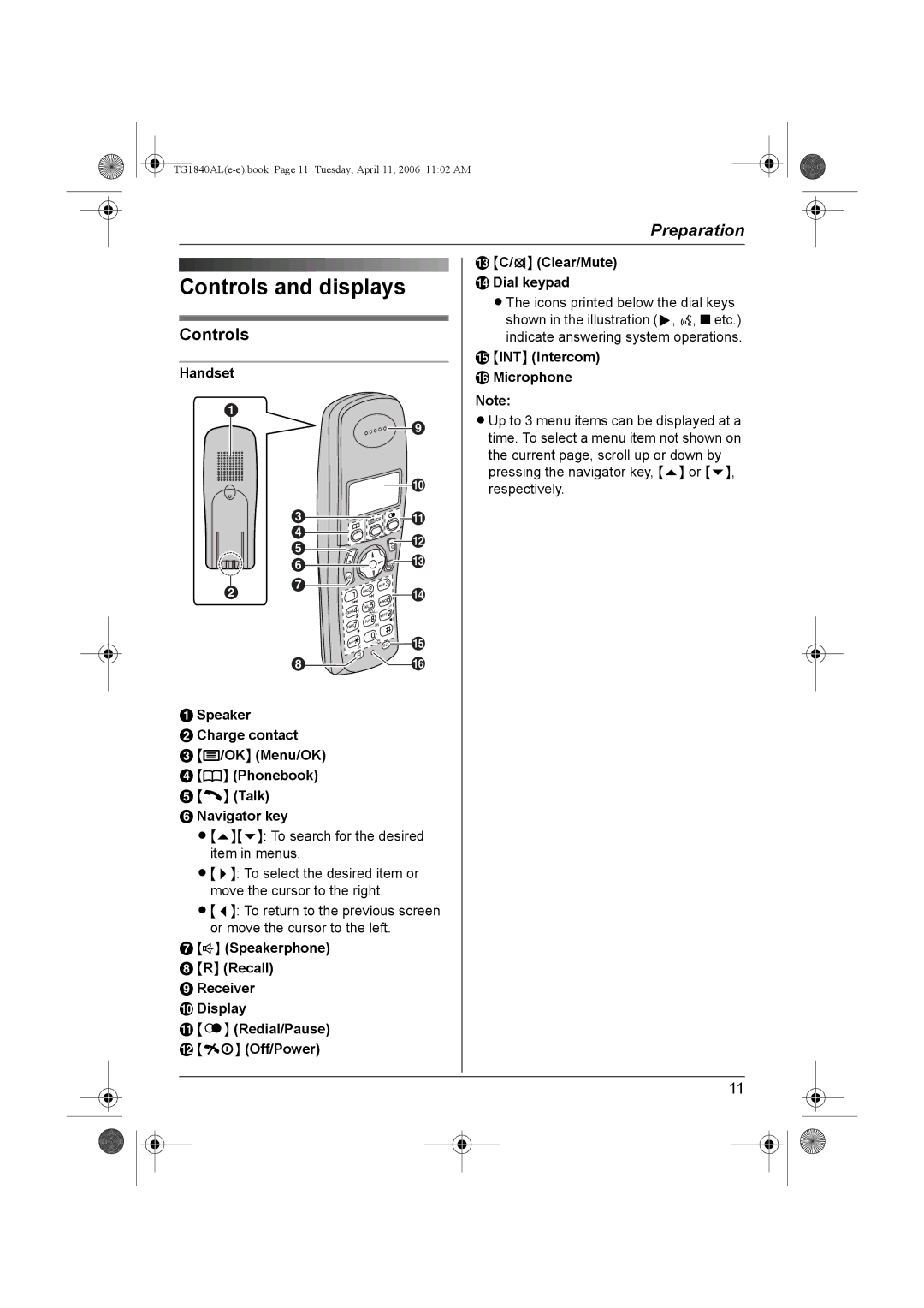 Panasonic KX-TG1840AL operating instructions Controls and displays, INT Intercom Microphone 