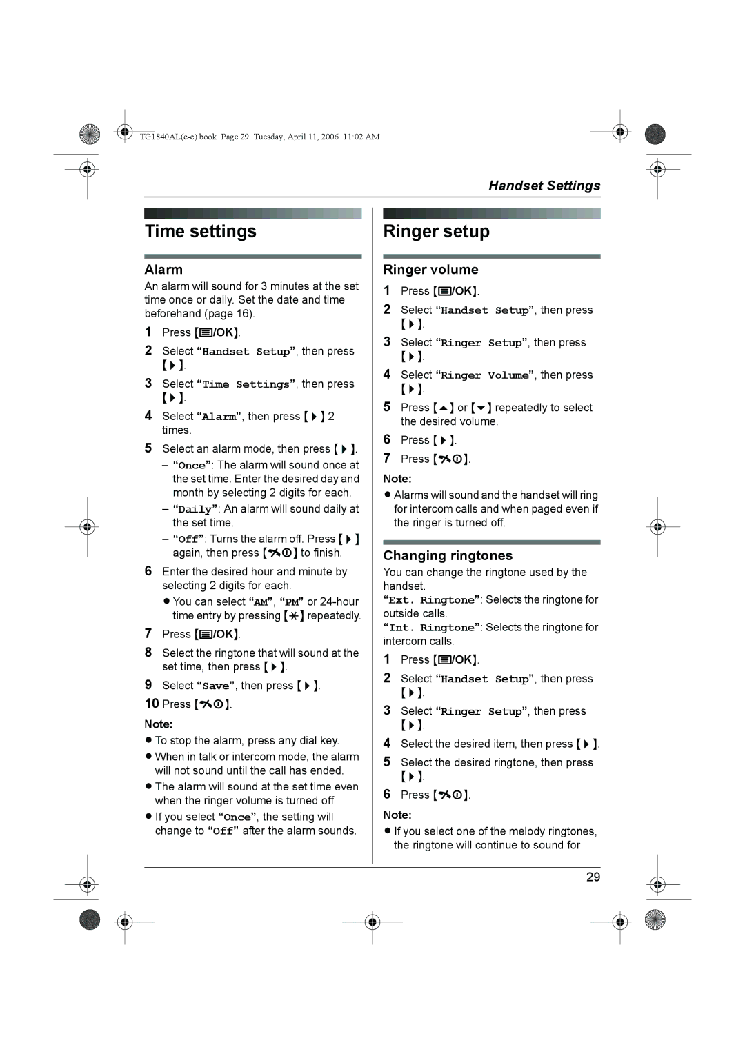 Panasonic KX-TG1840AL operating instructions Ringer setup, Ringer volume, Changing ringtones 