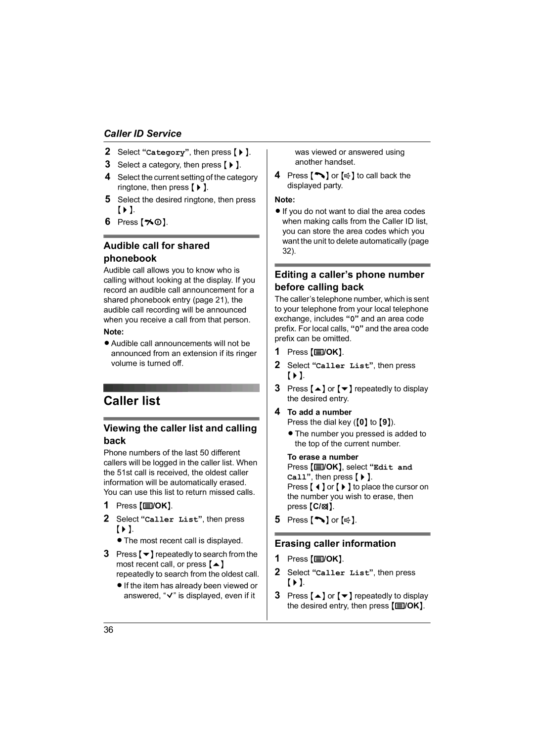 Panasonic KX-TG1840NZ Caller list, Audible call for shared phonebook, Viewing the caller list and calling back 