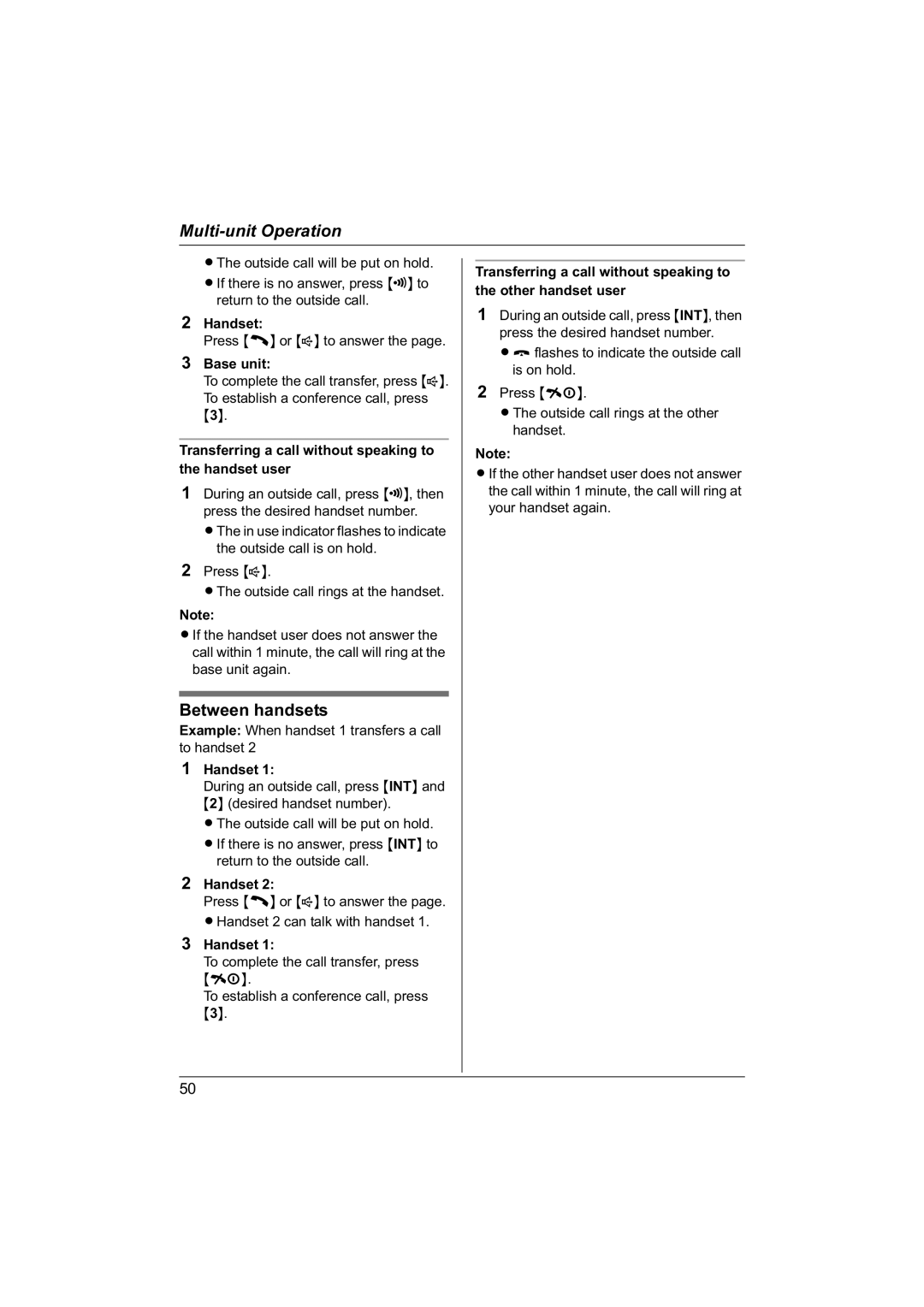 Panasonic KX-TG1840NZ operating instructions Transferring a call without speaking to the handset user 