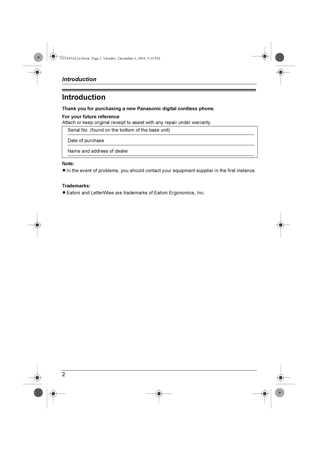 Panasonic KX-TG1850ALT operating instructions Introduction, Trademarks 