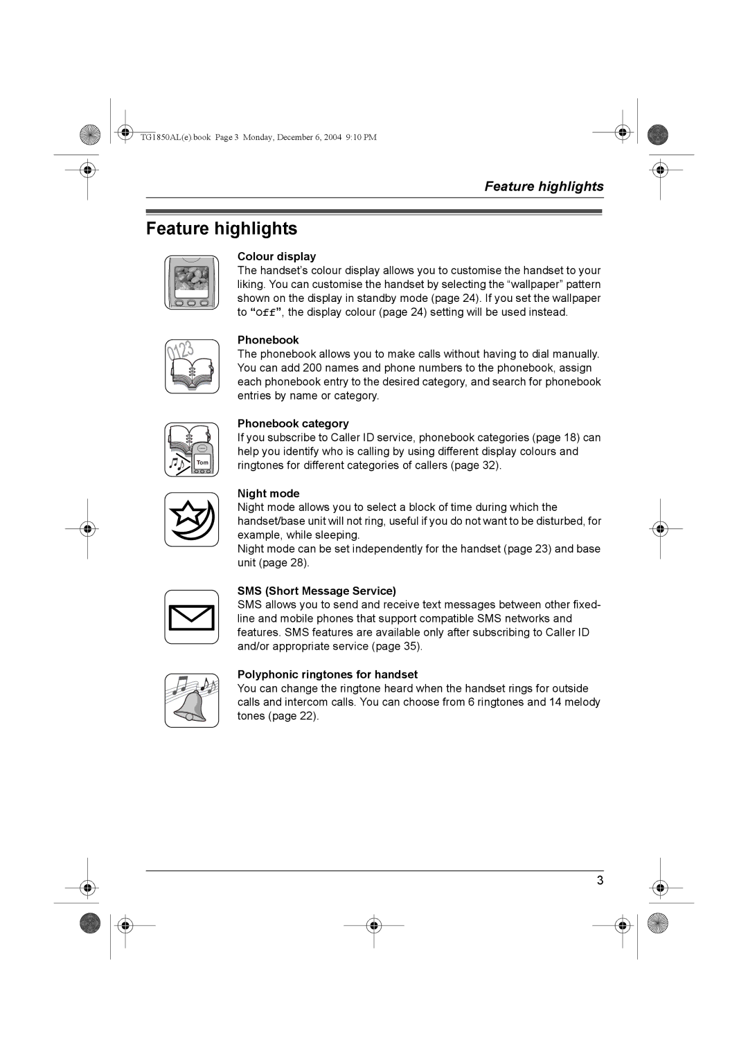 Panasonic KX-TG1850ALT operating instructions Feature highlights 