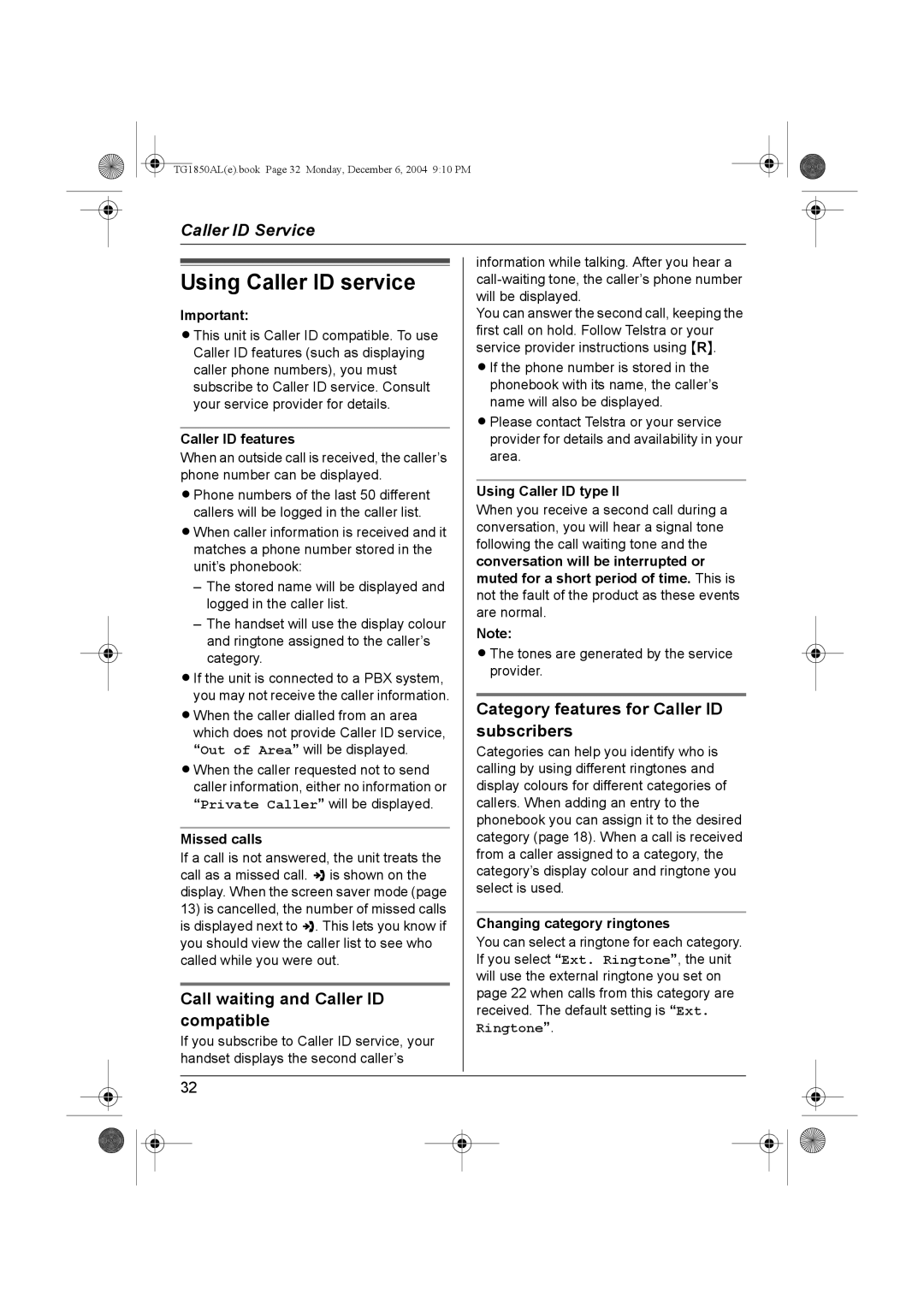 Panasonic KX-TG1850ALT operating instructions Using Caller ID service, Call waiting and Caller ID compatible 