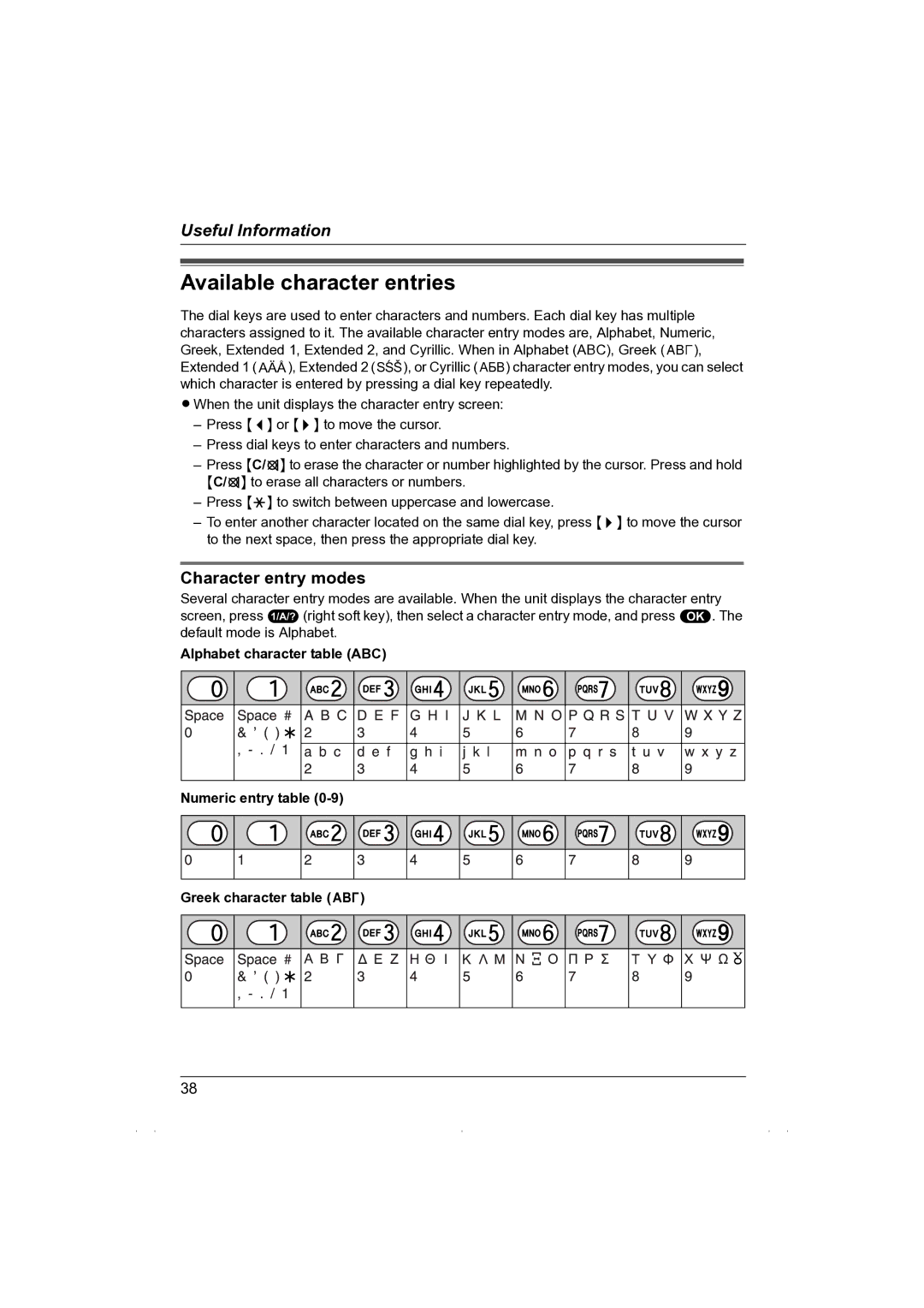 Panasonic KX-TG1850NZ operating instructions Available character entries, Character entry modes 