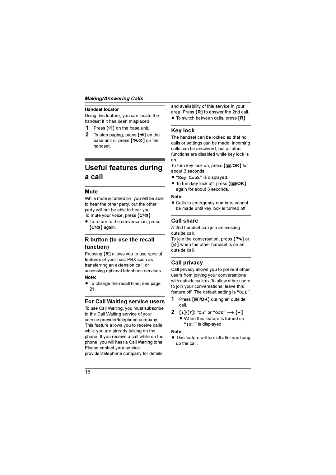 Panasonic KX-TG1855AL, KX-TG1857AL operating instructions Useful features during a call 