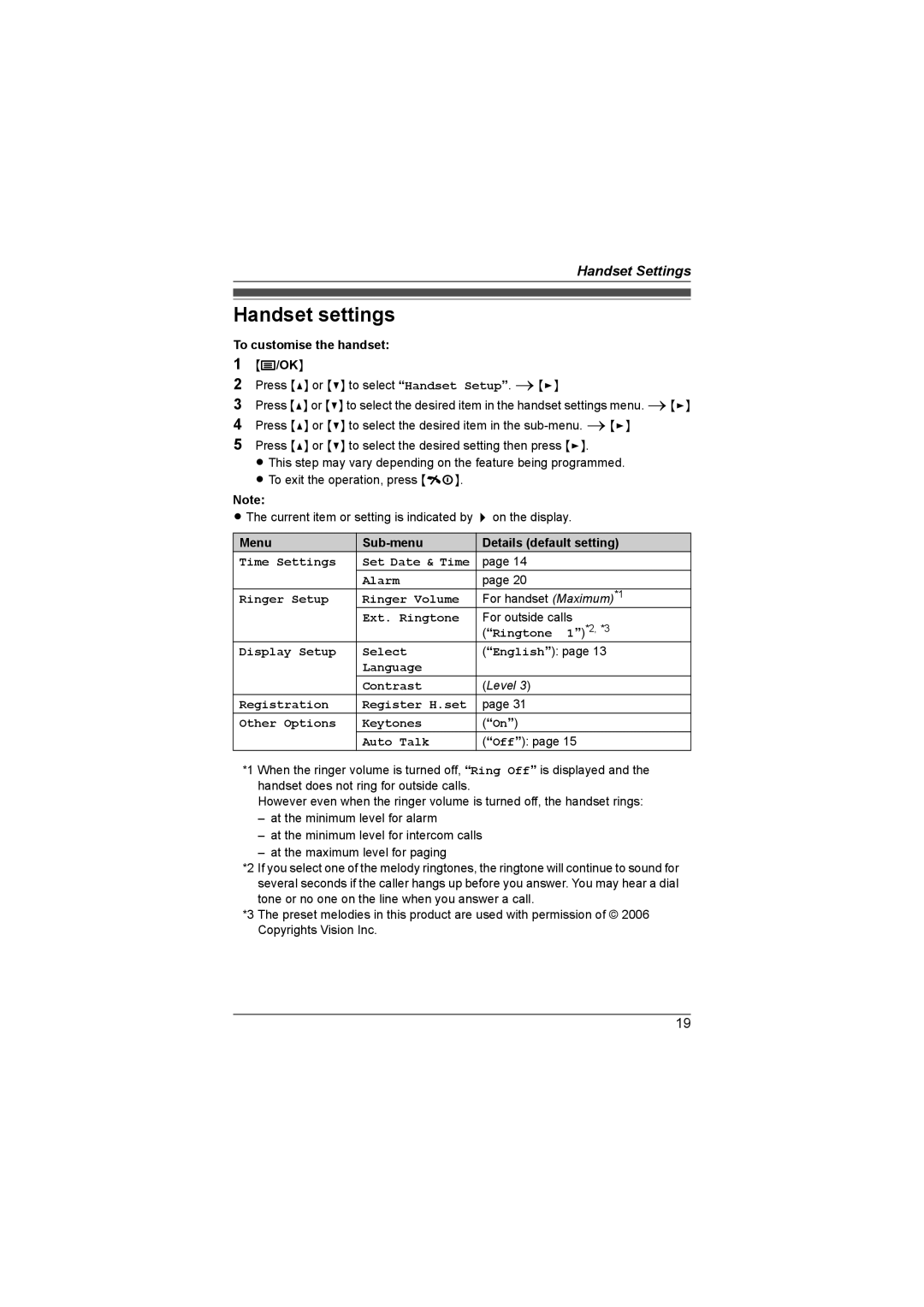 Panasonic KX-TG1855AL, KX-TG1857AL operating instructions Handset settings 