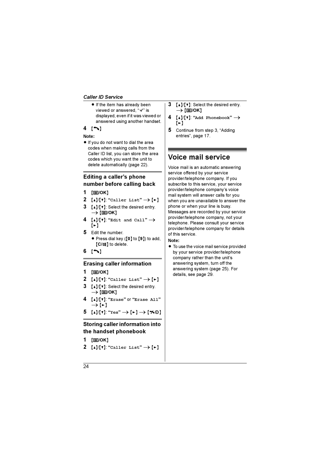 Panasonic KX-TG1855AL Voice mail service, Editing a caller’s phone number before calling back, Erasing caller information 