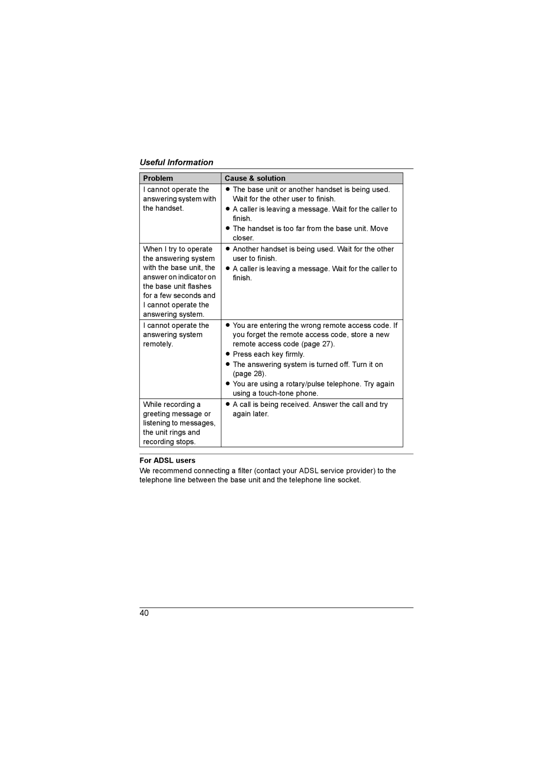 Panasonic KX-TG1855AL, KX-TG1857AL operating instructions For Adsl users 