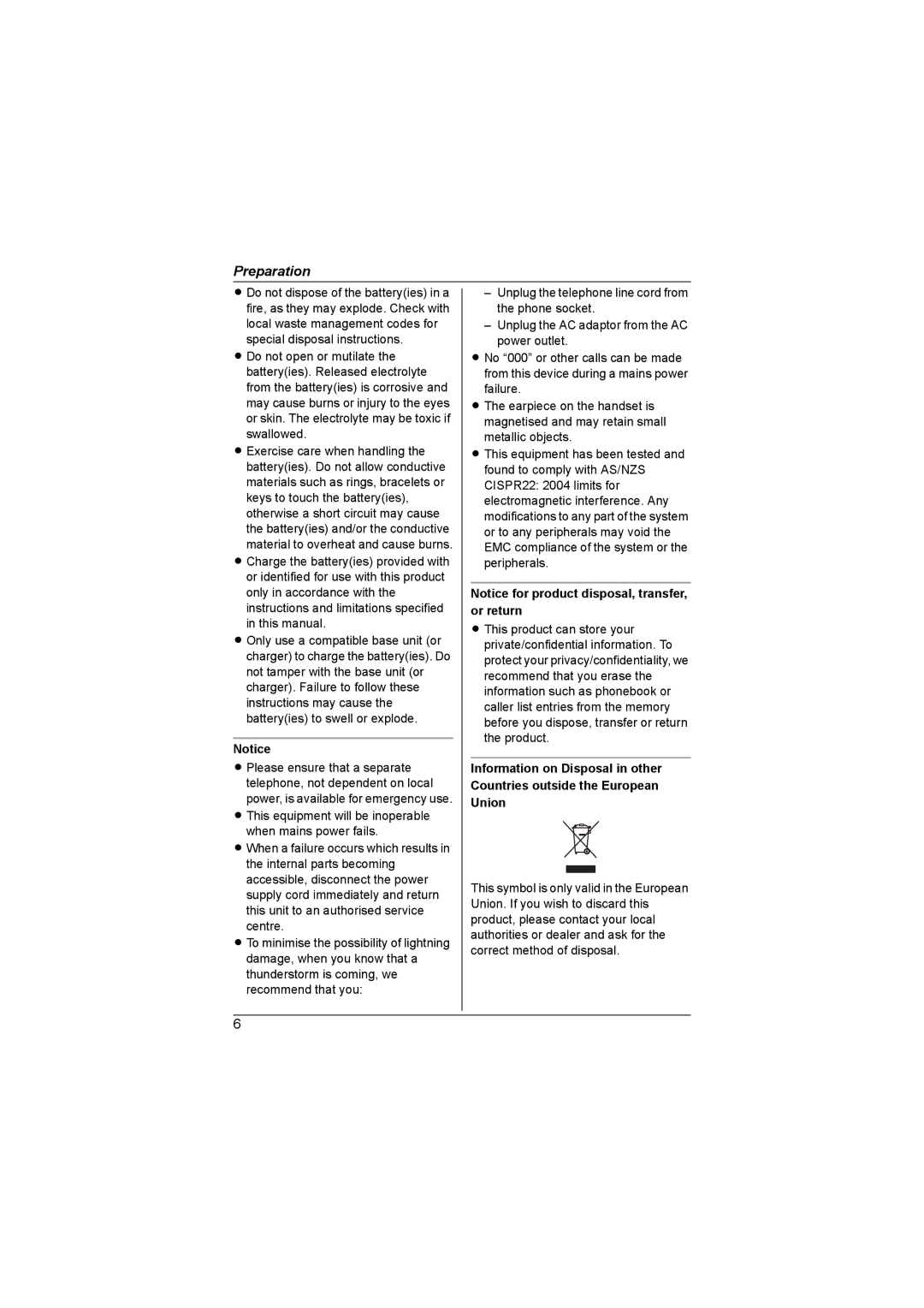 Panasonic KX-TG1855AL, KX-TG1857AL operating instructions Preparation 